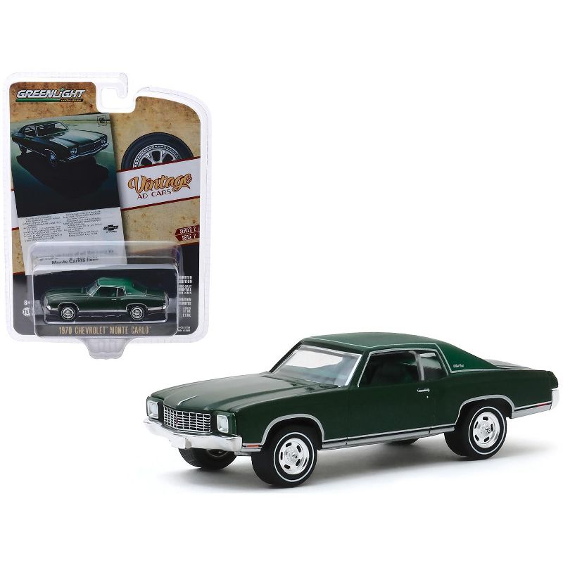 1970 Chevrolet Monte Carlo Dark Green w/Light Green Top "Vintage Ad Cars" Series 2 1/64 Diecast Model Car by Greenlight