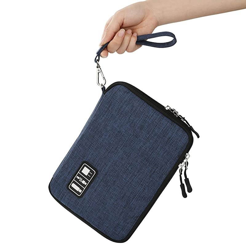 Electronics Organizer,  Electronic Accessories Cable Organizer Bag Waterproof Travel Cable Storage Bag for Charging Cable, Power Bank, iPad (Up to 11'') and More-Large(Black and Blue)