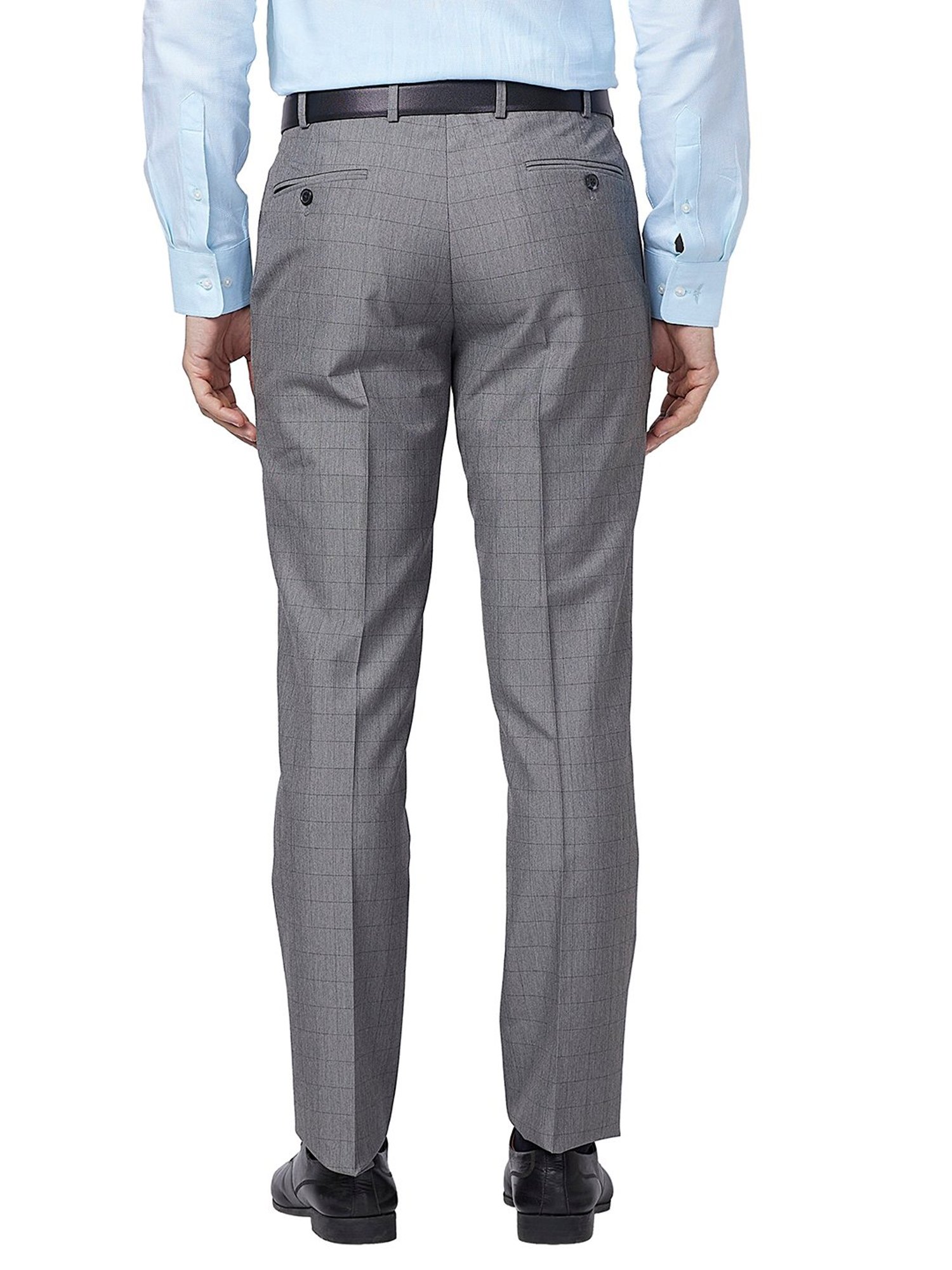 Park Avenue Grey Regular Fit Check Flat Front Trousers