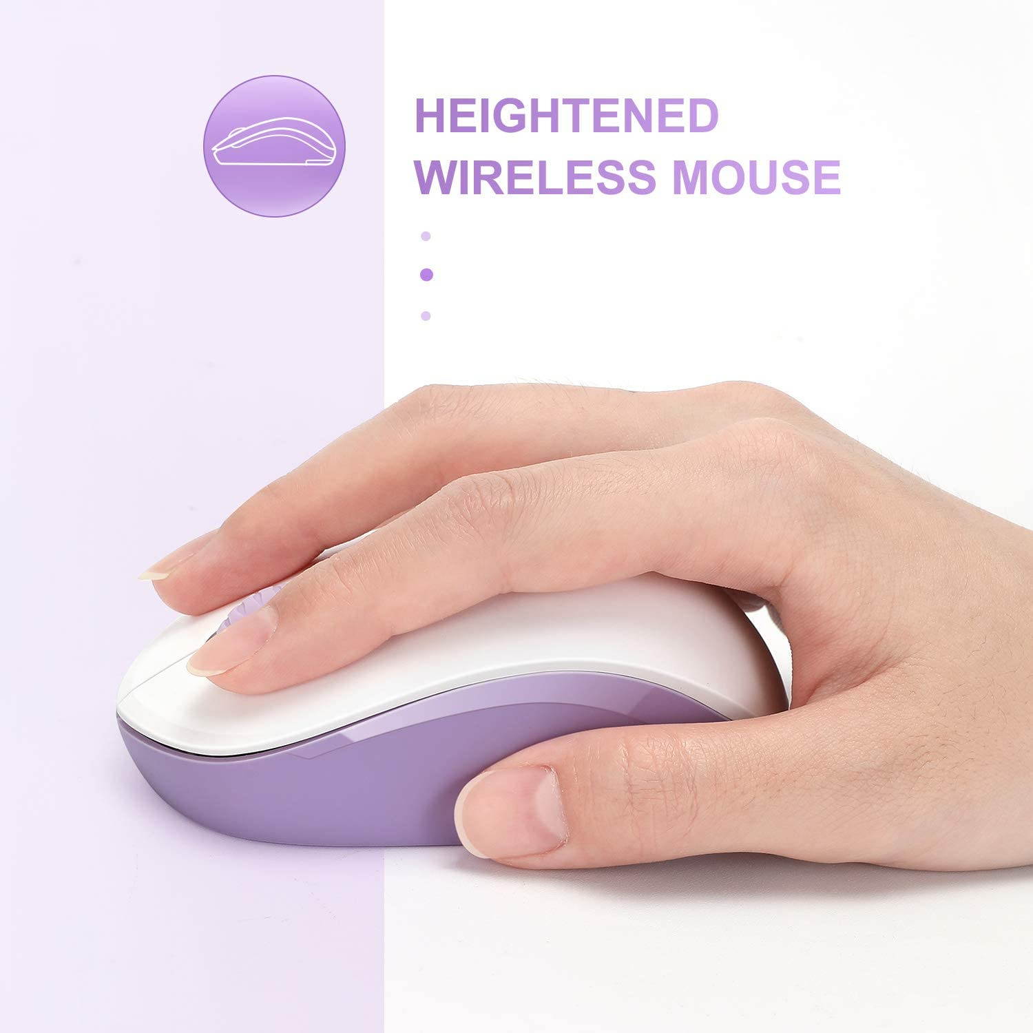 Wireless Mouse, 2.4G Noiseless Mouse with USB Receiver -  Portable Computer Mice for PC, Tablet, Laptop, Notebook, Computer - Purple & White