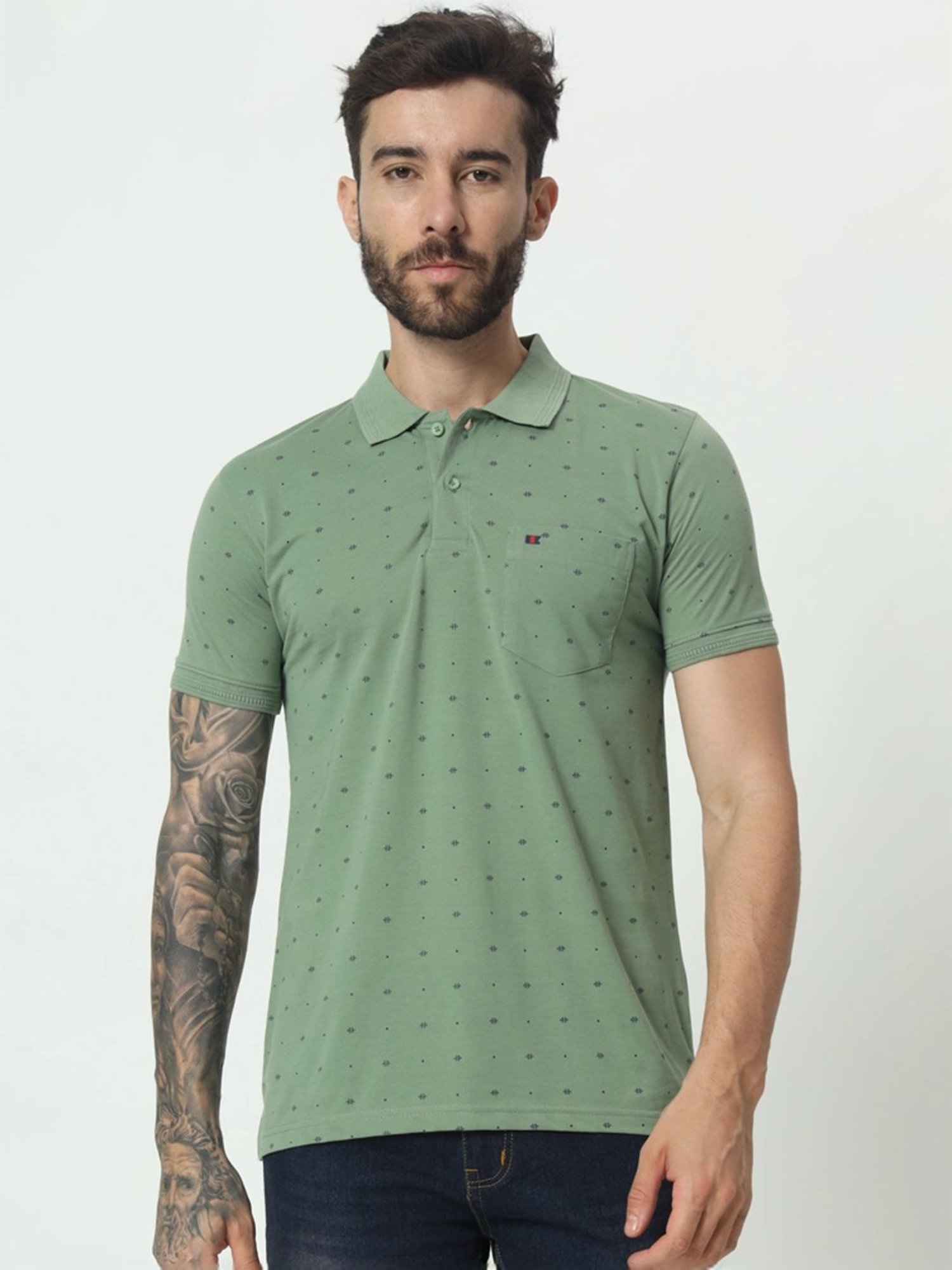 Tab91 Green Regular Fit Printed Polo T-Shirts
