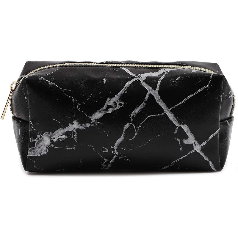Black Marble Printed Cosmetic Travel Pouch Set for Makeup Supplies (2 Pack)