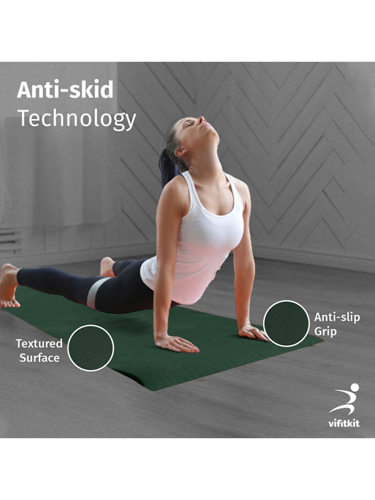 Vifitkit Anti-Skid Yoga Mat (Bottle Green) Size - 4mm