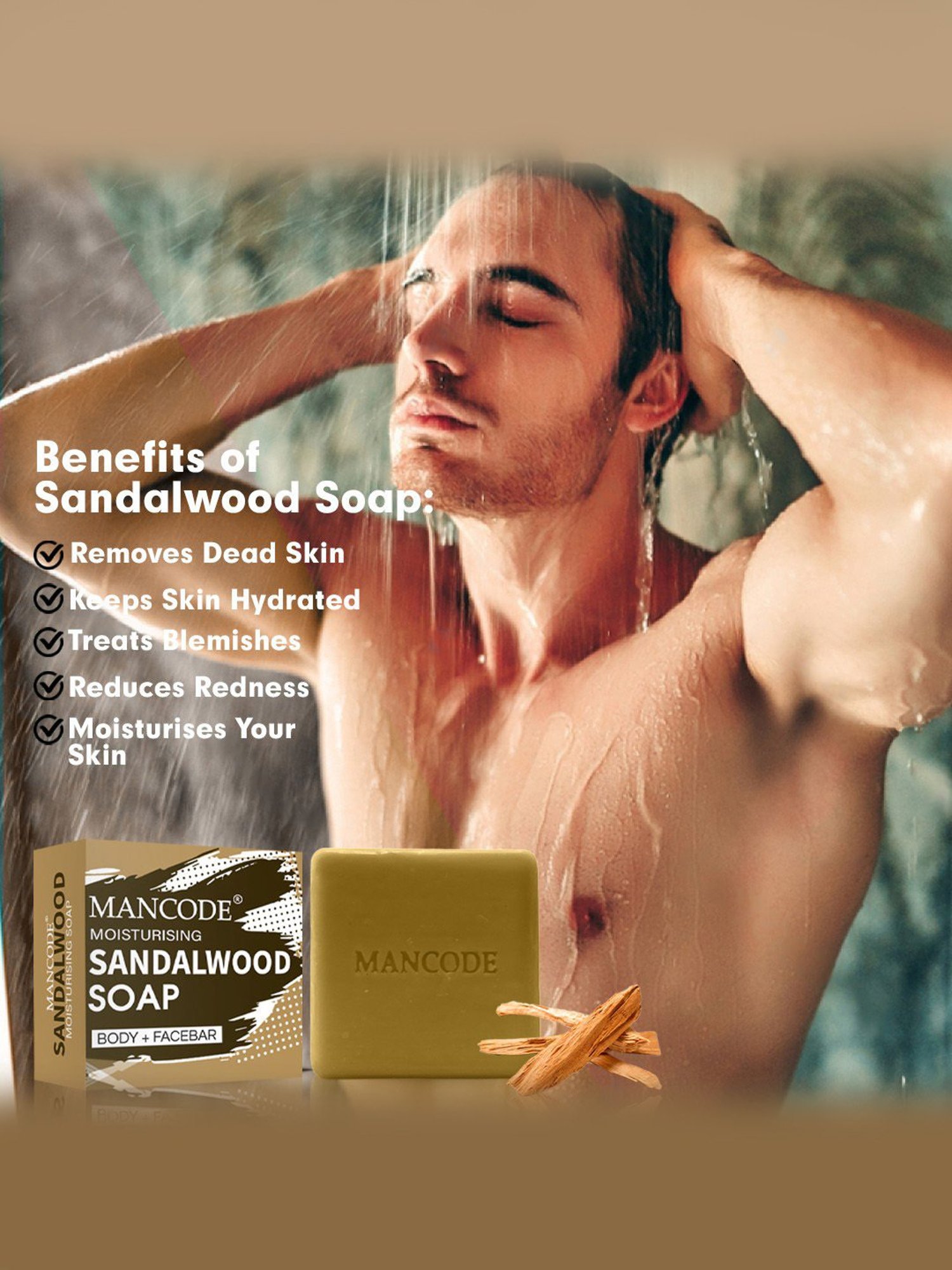 Mancode Moisturising Sandalwood Soap - 125 gm