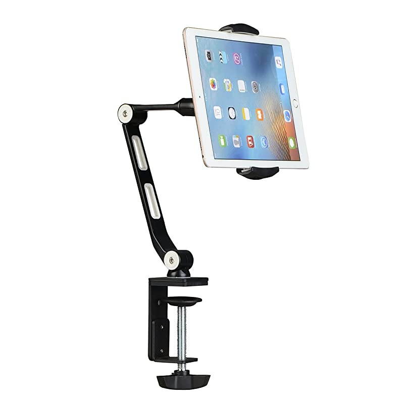 Aluminum Alloy Cell Phone Desk Mount Stand 360&deg; Tablet Stand and Holders Adjustable for iPad iPhone Samsung Asus and More 4711 inch Devices Good for Bed Kitchen Office YF208B