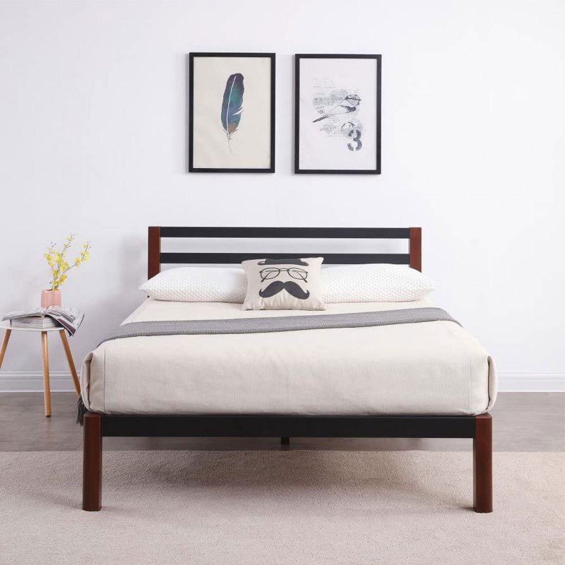 Classic Brands Tilbury Modern Style Wood Slat and Metal Platform Bed Frame with Headboard and No Box Spring Required, Queen Size