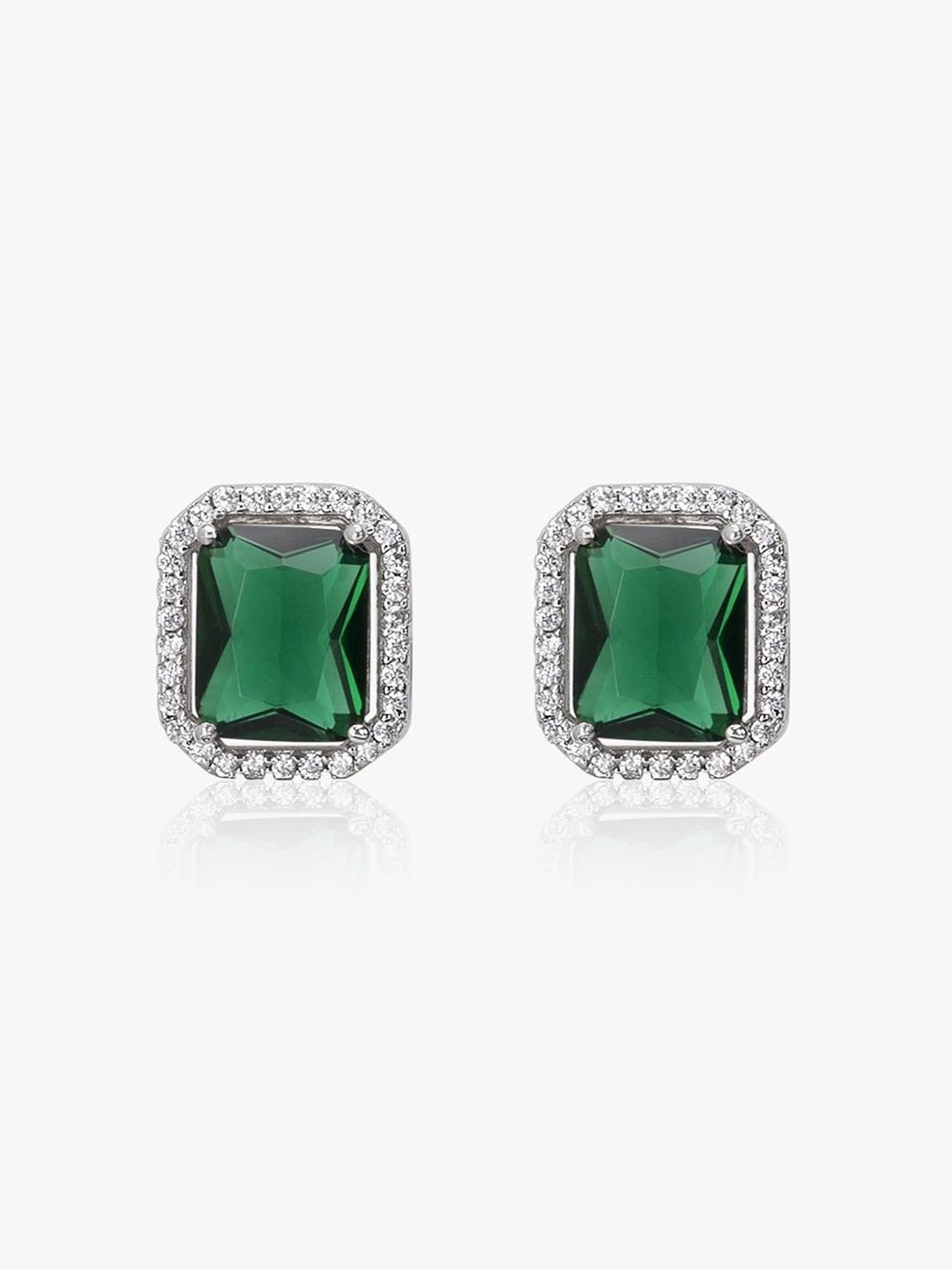 March by FableStreet Sterling Silver Green Zircon Stud Earrings for Women