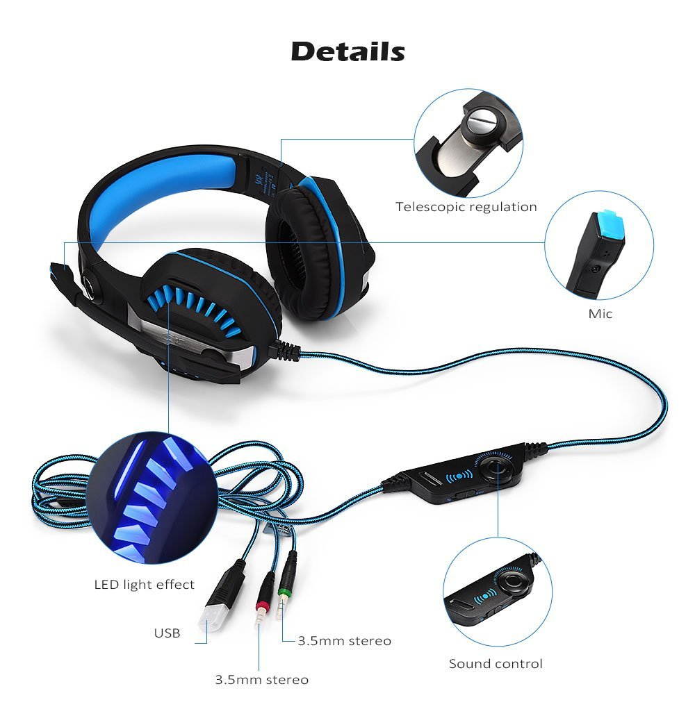 KOTION EACH Gaming Headset for PlayStation 4 PS4 Tablet PC iPhone 6/6s/6 plus/5s/5c/5, 3.5mm Headphone with Microphone LED Light (Black&Red)