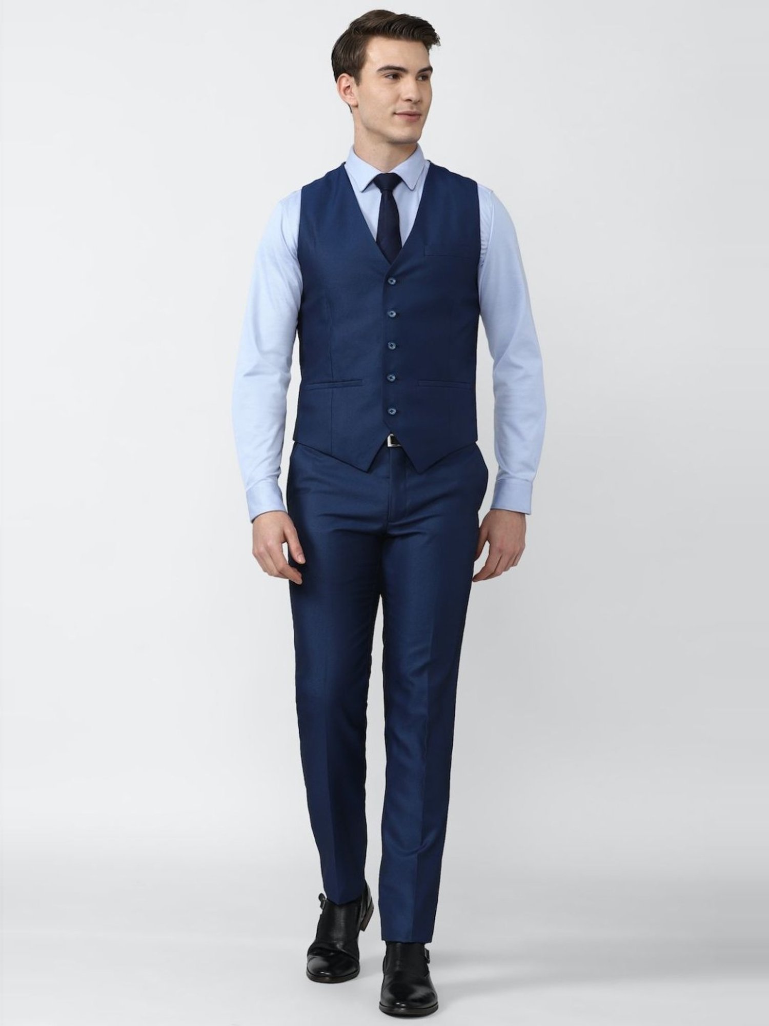 Peter England Elite Navy Slim Fit Three Piece Suits