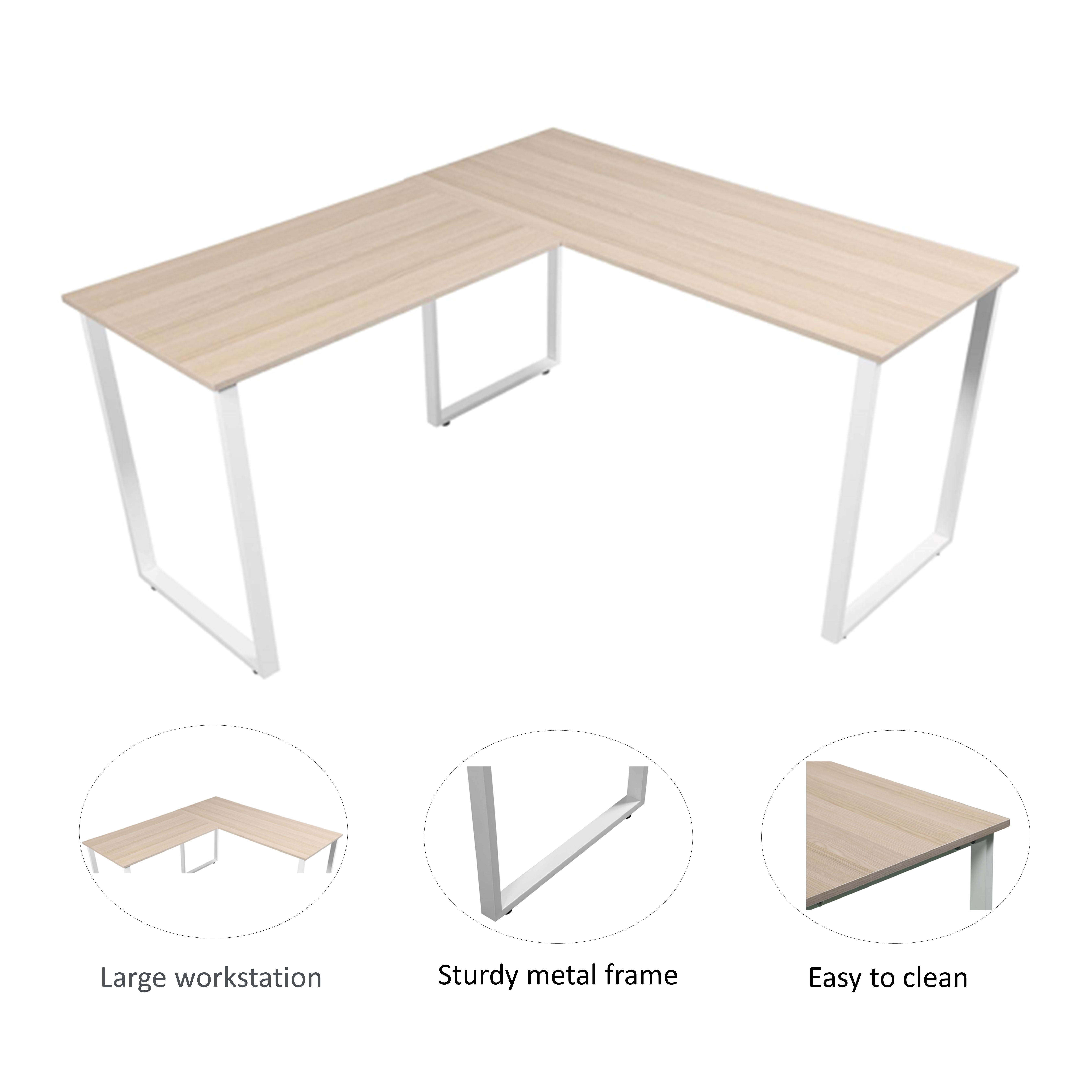 66" L Shape Desk Computer Desk Study Writing Table Home Office Desk Gaming Desk with Bag Hook and Cloth Drawer Storage Bag,Wood & Metal Pella Oak