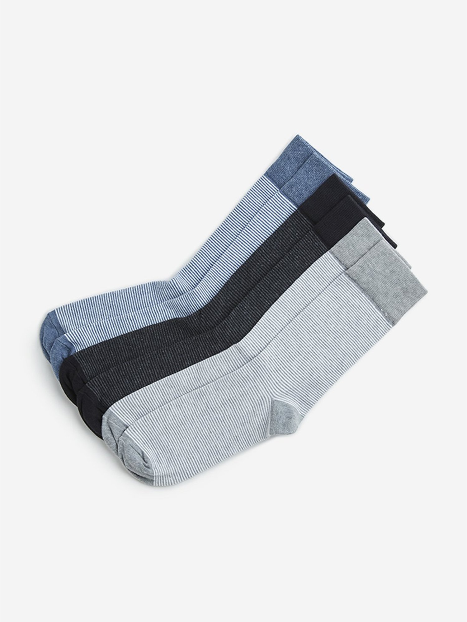 WES Lounge by Westside Blue Striped Cotton Blend Socks - Pack of 3