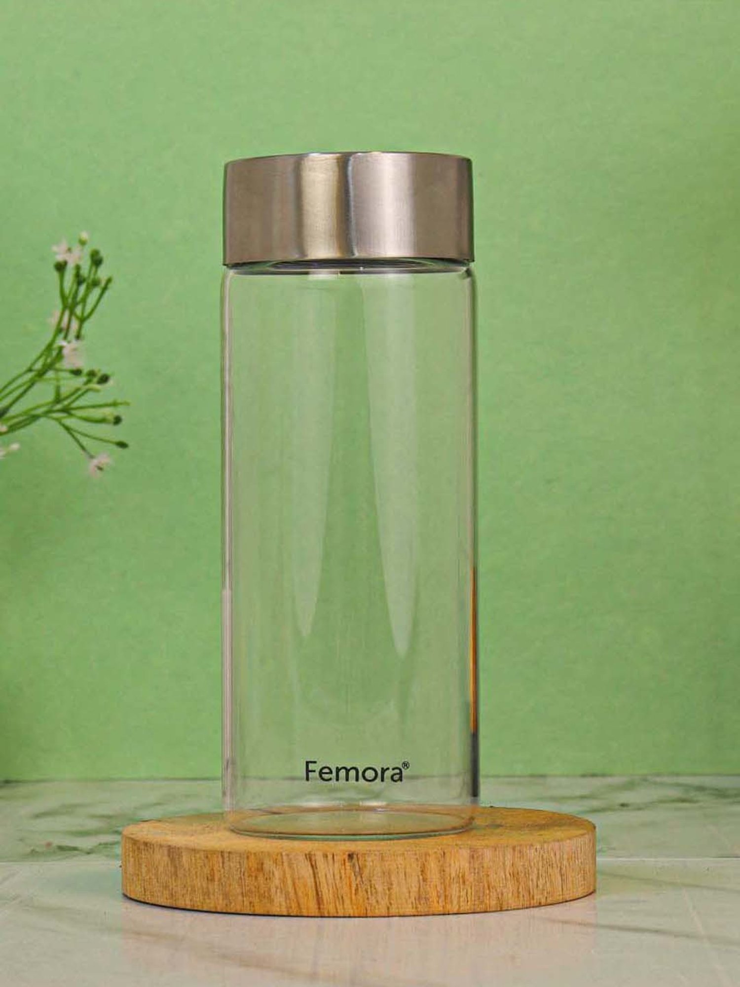 Femora Transprent Borosilicate Glass Water Bottle With Steel Lid (0.5 L) - Set of 4