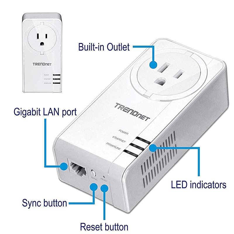 Powerline 1300 AV2 Adapter with Builtin Outlet Adapter Kit Includes 2 x TPL423E Adapters IEEE 19051 IEEE 1901 Gigabit Port Range Up to 300m 984 ft TPL423E2K White