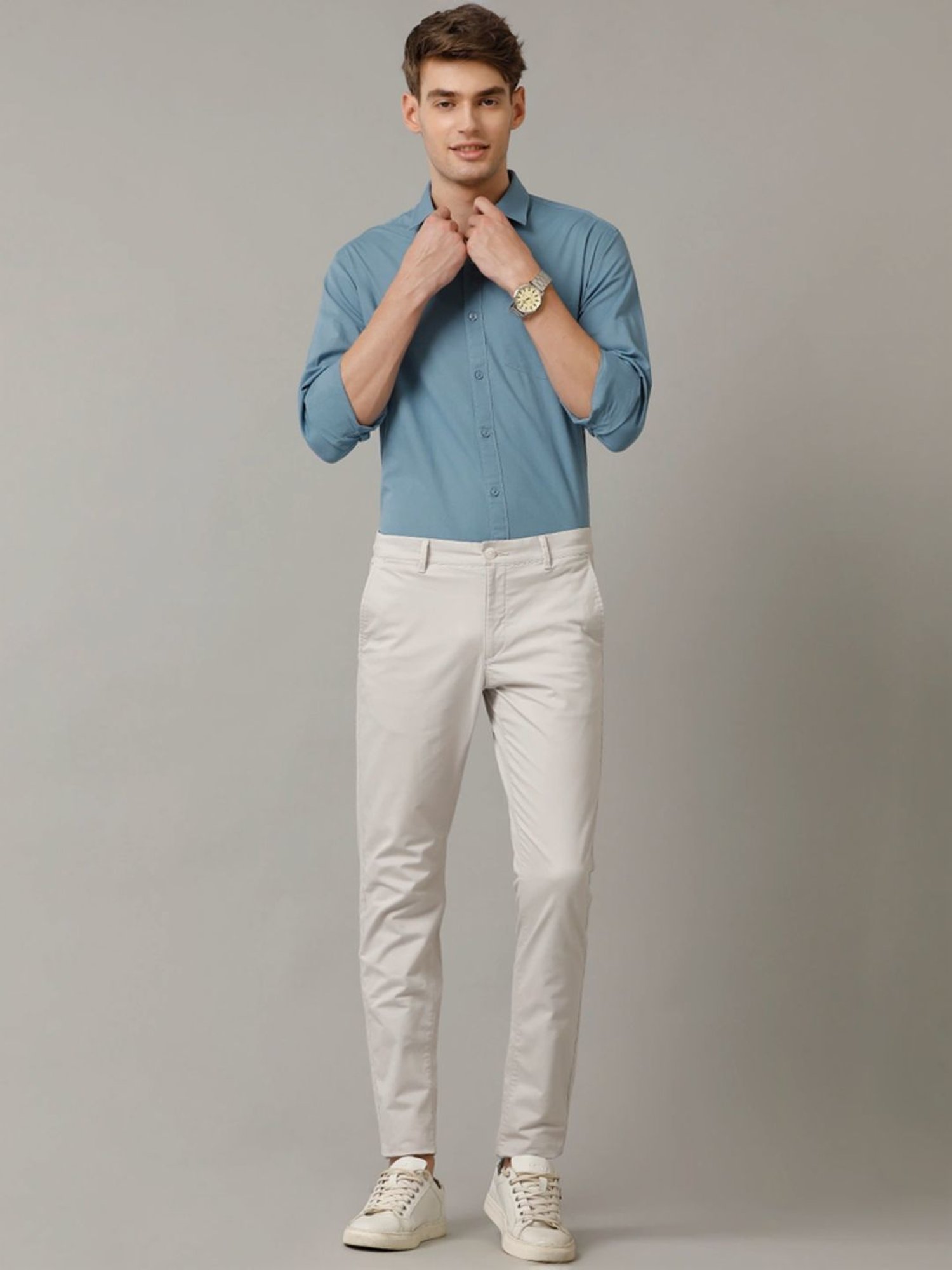 Cavallo By Linen Club Blue Linen Contemporary Fit Shirt