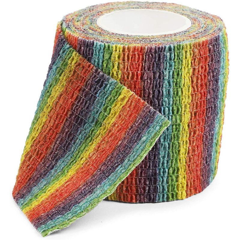 Zodaca 6 Pack Self Adhesive Bandage Wraps, Cohesive Tape, Rainbow Colors, 2 in x 5 Yards