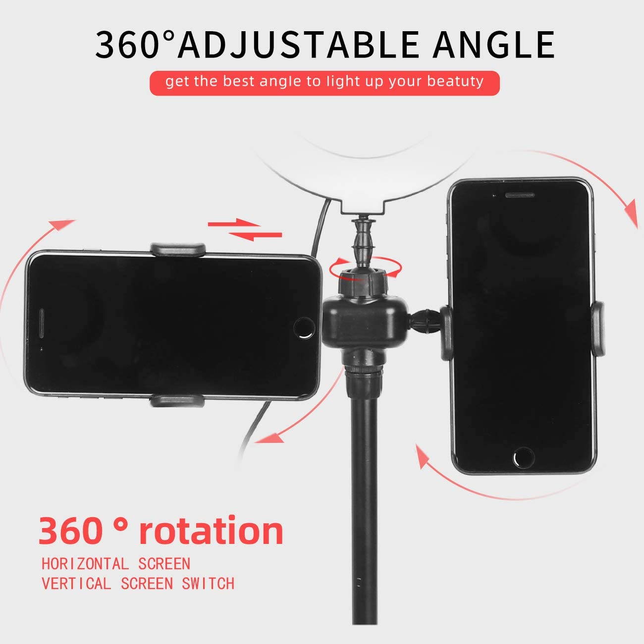 Selfie LED Lights, Dimmable LED USB Clamp Desk Light for Selfie Ring Light with Phone Holder and Microphone Stand 3 Light Modes 10 Brightness Level for Video Live Stream Broadcast USB Powered