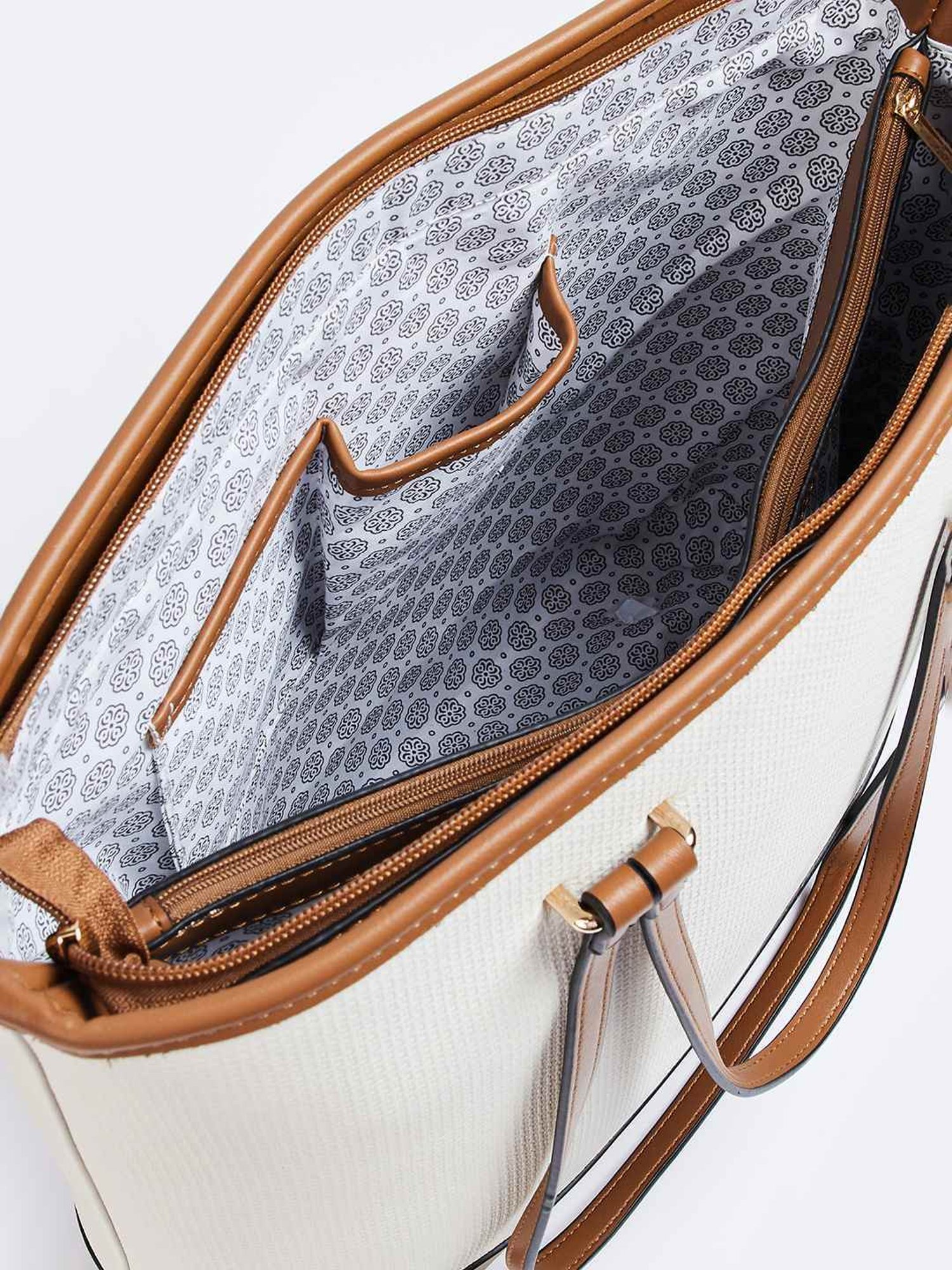 Code by Lifestyle White & Brown Textured Shoulder Handbag