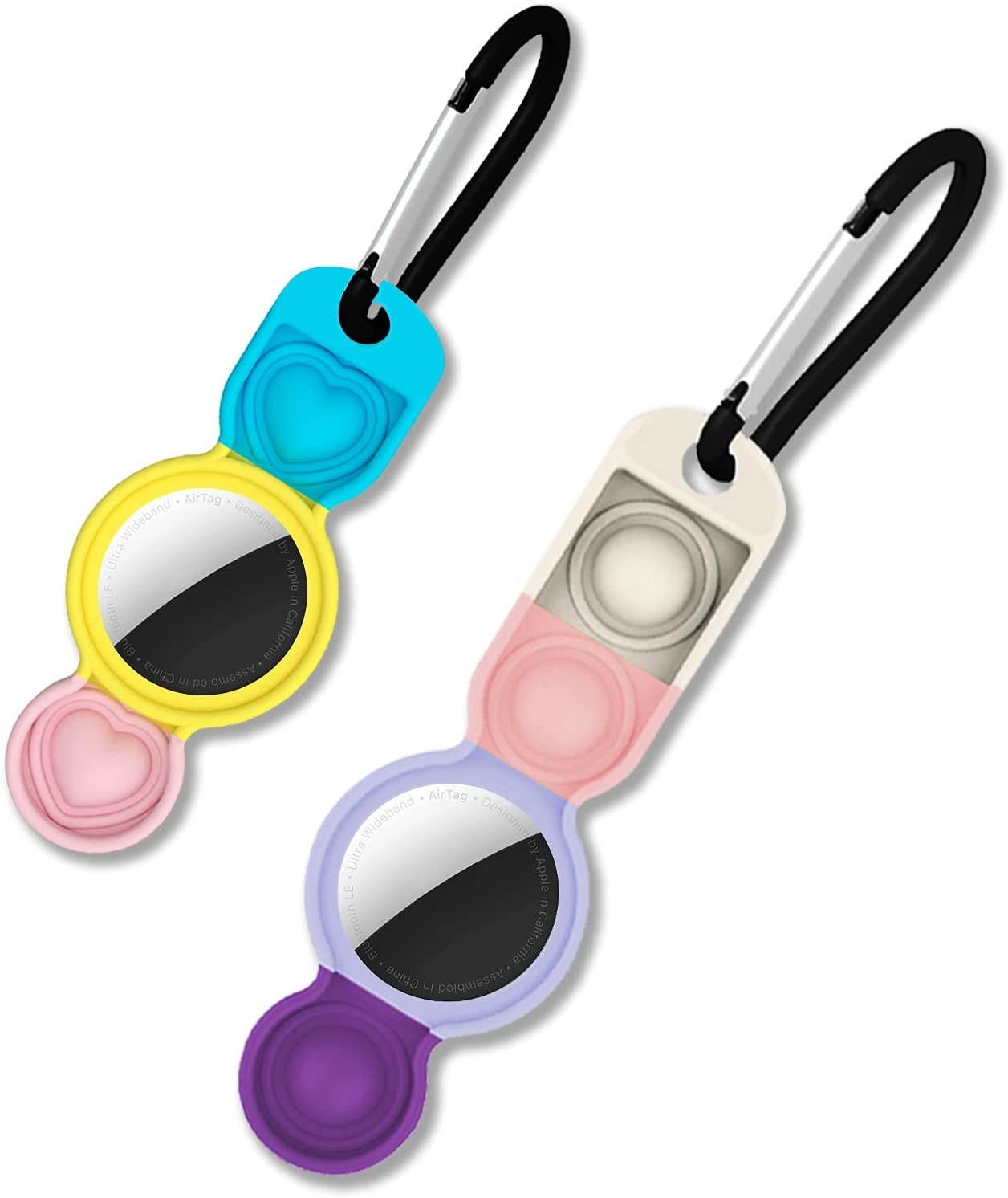 yinhua Airtag Keychain 2 Pack, Airtag Silicone Case with Bubble Fidget, Protective Cover Compatible with Airtag 2021, Stress Relieve, Anti-Scratch, Contrasting Color, Airtag Not Included