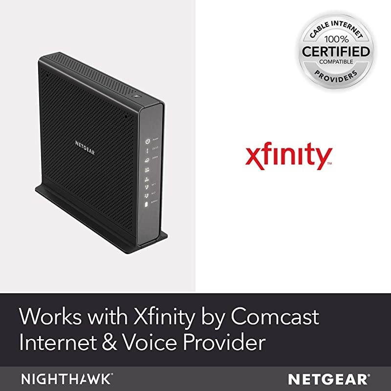 Nighthawk Cable Modem WiFi Router Combo with Voice C7100V For Xfinity by Comcast Internet Voice | Supports Cable Plans Up to 400 Mbps | 2 Phone lines | AC1900 WiFi speed | DOCSIS 30