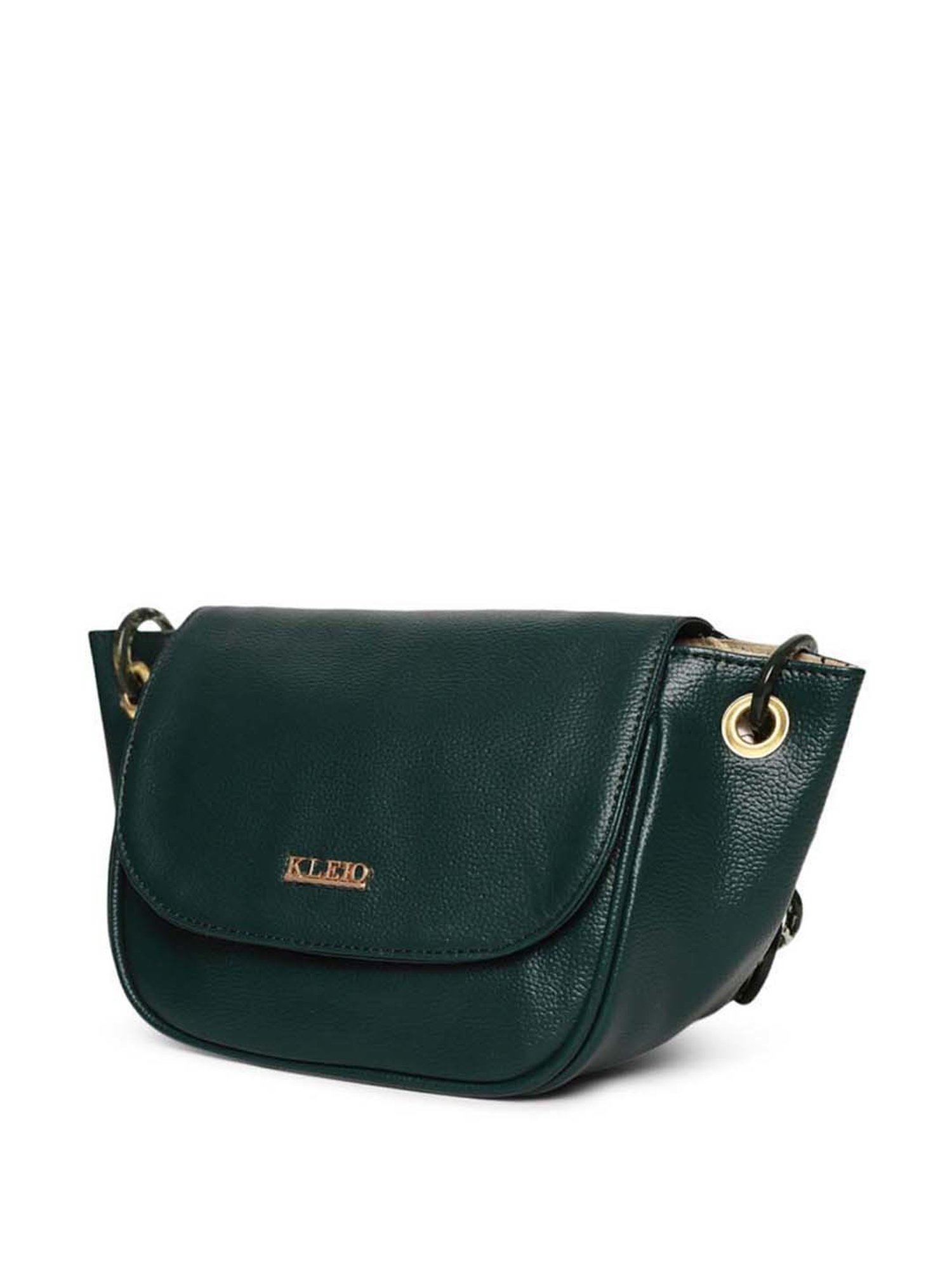 KLEIO Dark Green Solid Medium Shoulder Handbag