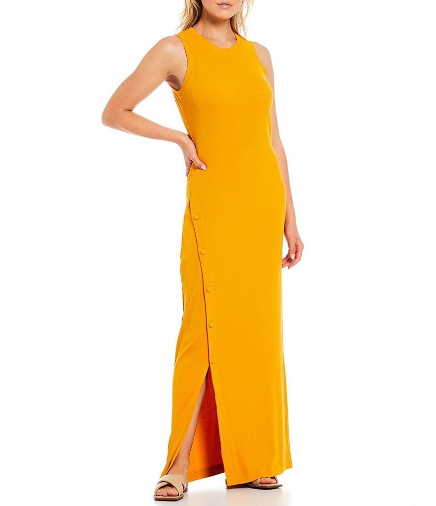 Laundry by Shelli Segal High Crew-Neck Sleeveless Knit Button Slit Maxi Dress