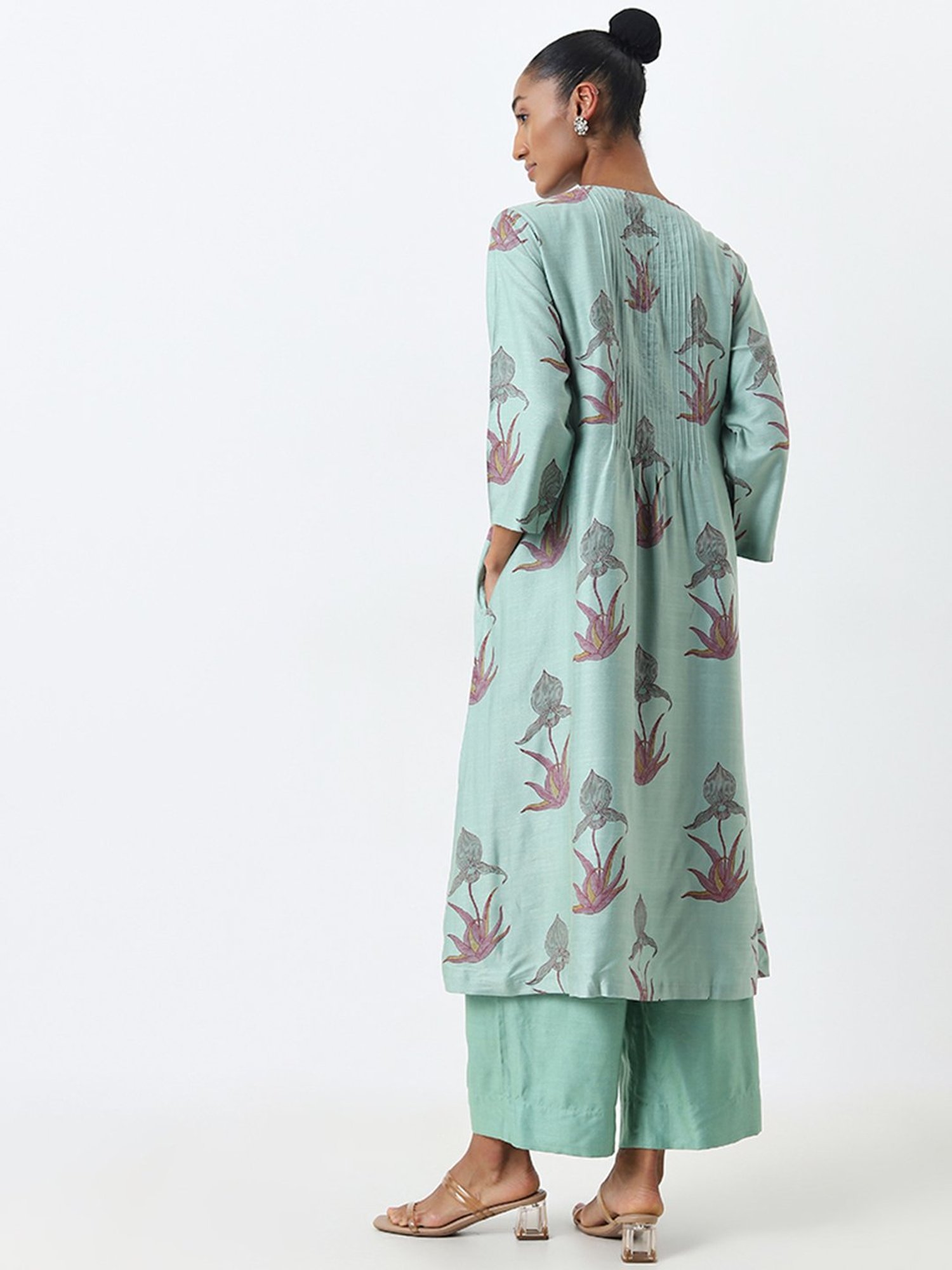 Zuba by Westside Mint Floral Printed A-Line Kurta