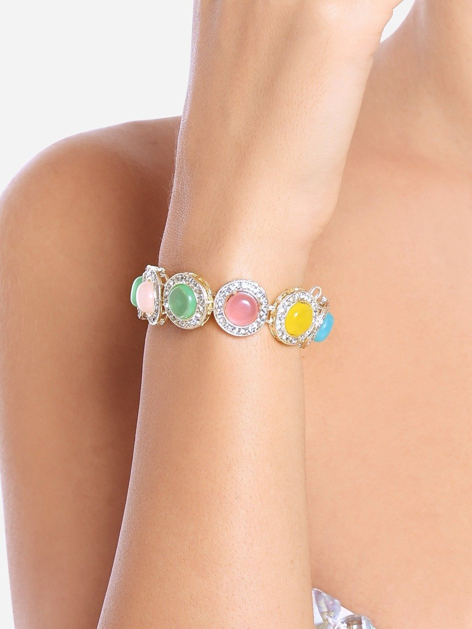 Zaveri Pearls Multicolor Artificial Stones & Austrian Diamonds Ethnic Bracelet-ZPFK16673