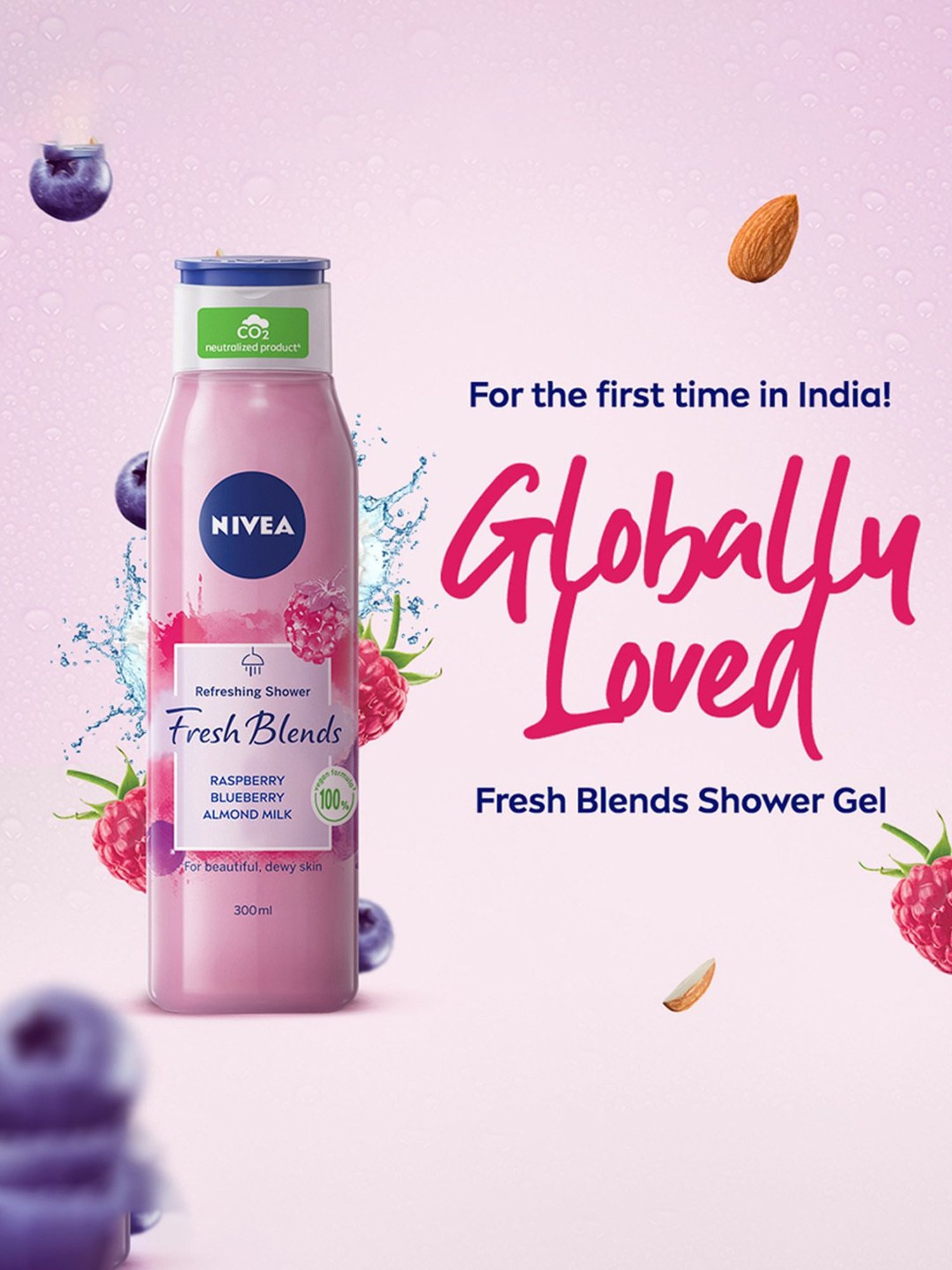 NIVEA Fresh Blends Raspberry, Blueberry & Almond Milk Shower Gel - 300 ml