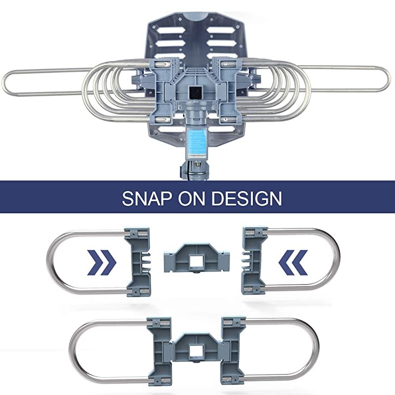 Digital Outdoor Amplified HD TV Antenna Motorized 360 Degree Rotation 150 Miles with 40FT RG6 Coax Cable SnapOn Installation UHFVHF1080P4K