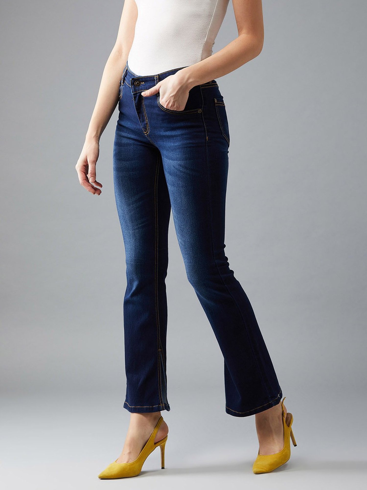 DOLCE CRUDO Navy Mid Rise Bootcut Jeans