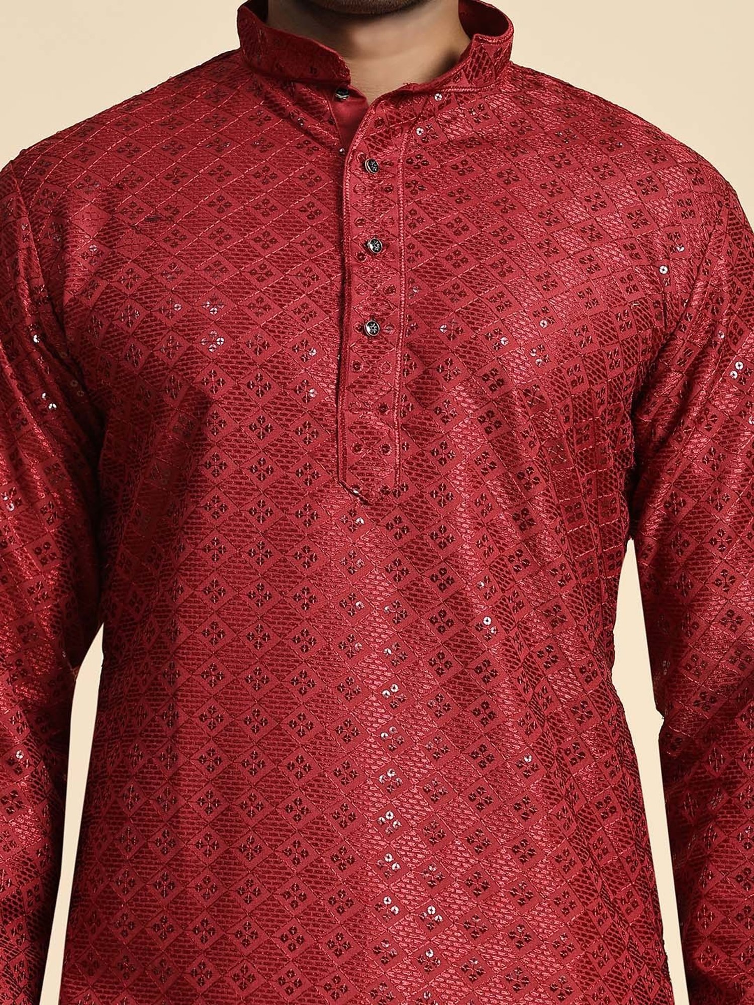 Pro-Ethic Style Developer Maroon & White Regular Fit Embroidered Kurta & Pyjamas Set