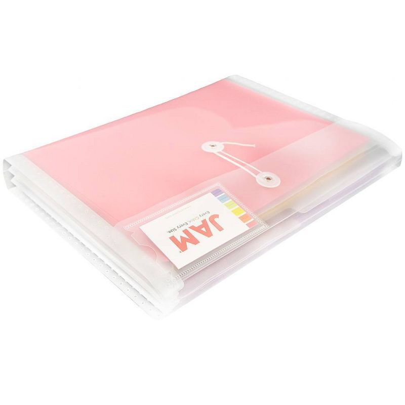 JAM Paper 24pk Plastic Envelopes with Button & String Tie Closure & 2 Dividers - Letter Booklet - Clear
