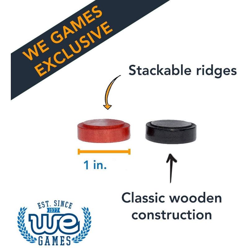 WE Games Solid Wood Checkers Set - Red & Black Traditional Style with Grooves for Wooden Pieces