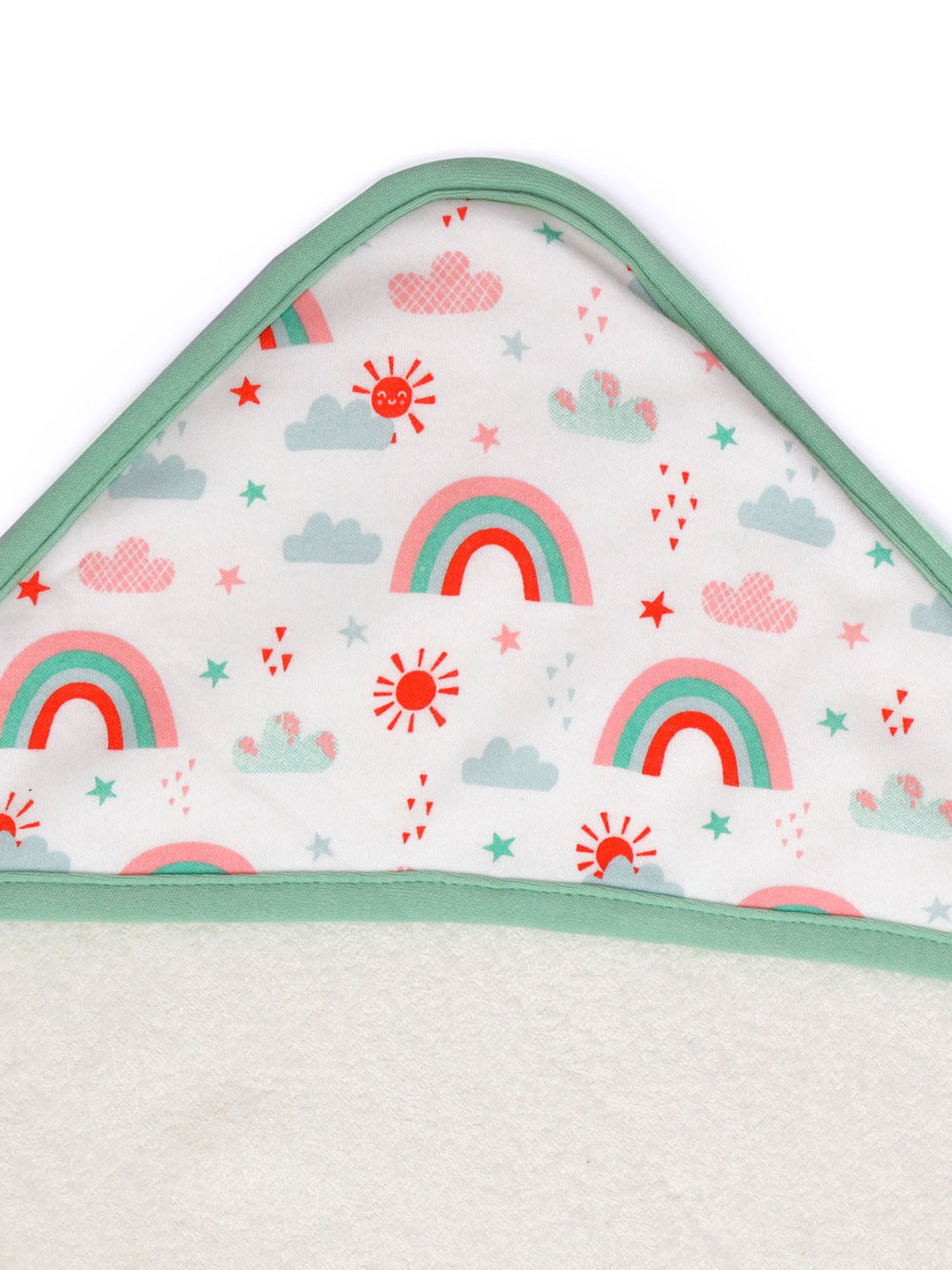 MiArcus Arcus White & Green Cotton 320 GSM Hooded Towel - Set of 1 (6-18 Month)