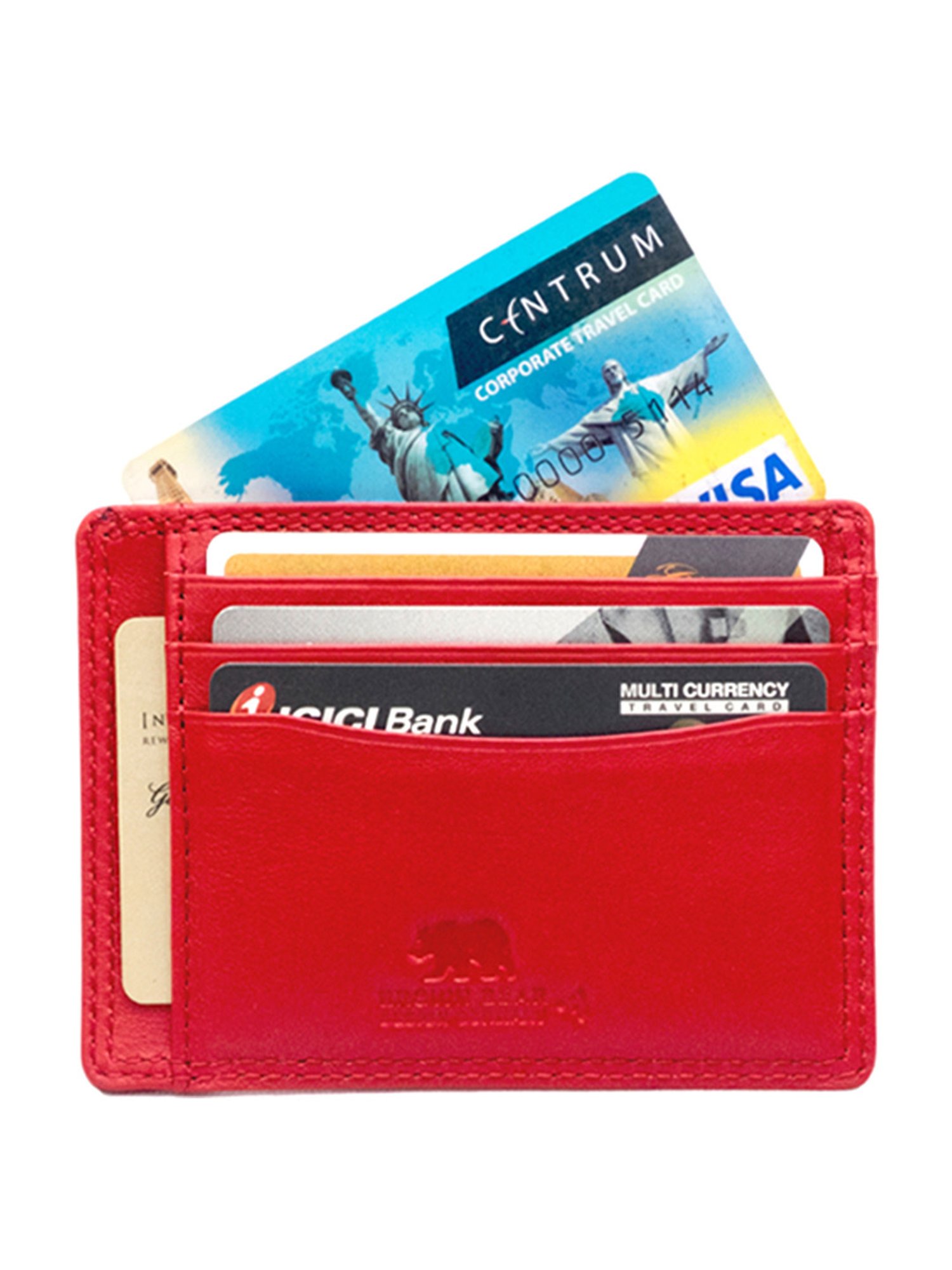 BROWN BEAR Red Genuine Leather RFID Blocking Slim Card Holder for Men