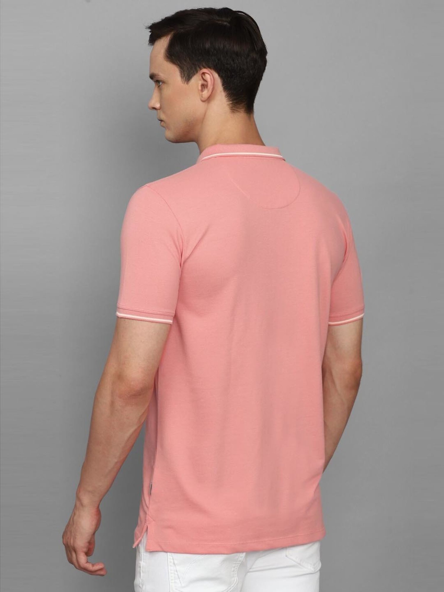 Louis Philippe Jeans Peach Cotton Slim Fit Polo T-Shirt