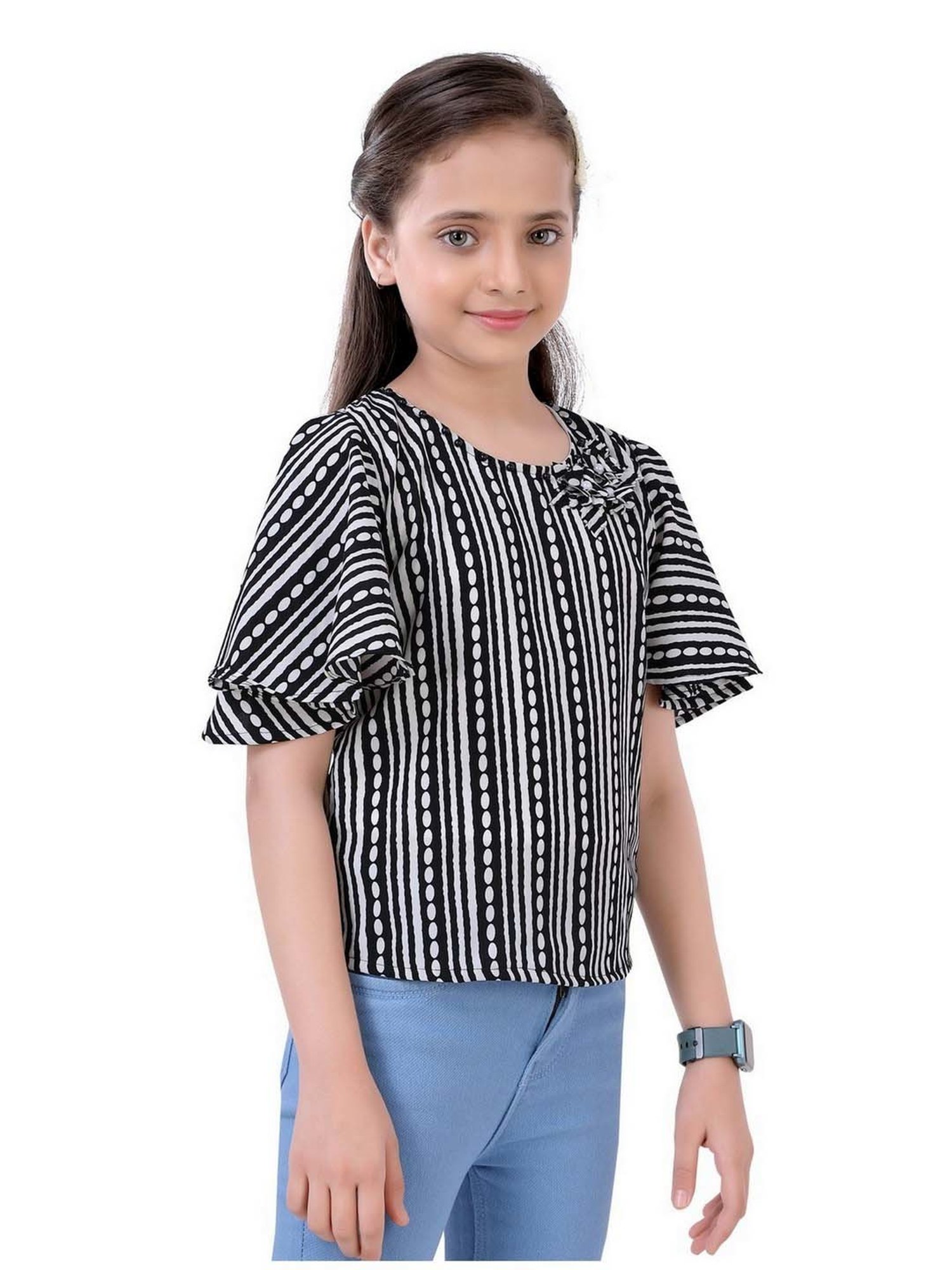 poplins Kids Black & White Cotton Printed Top