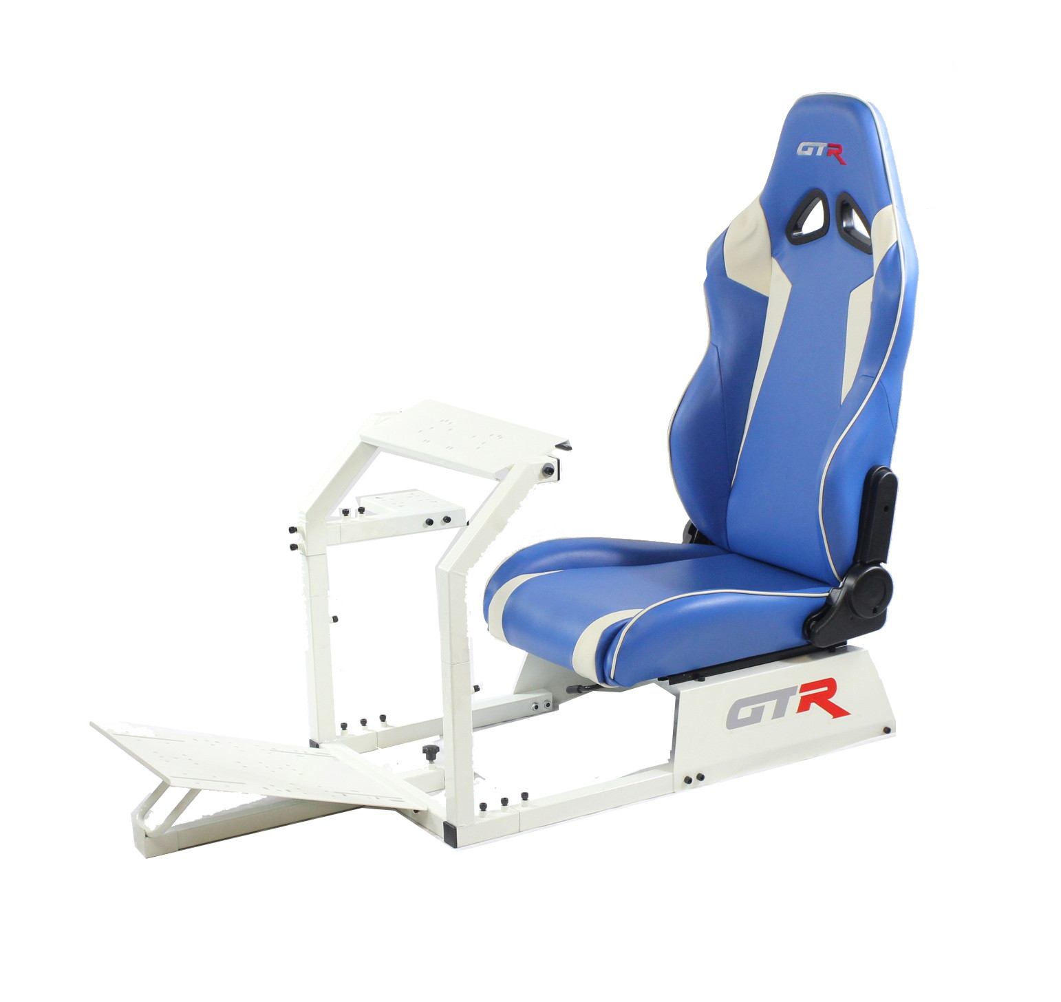 GTR Simulator GTA-WHT-S105LBK GTA Model Racing Simulator White Frame with Black Real Racing Seat, Driving Simulator Cockpit Gaming Chair with Gear Shifter Mount