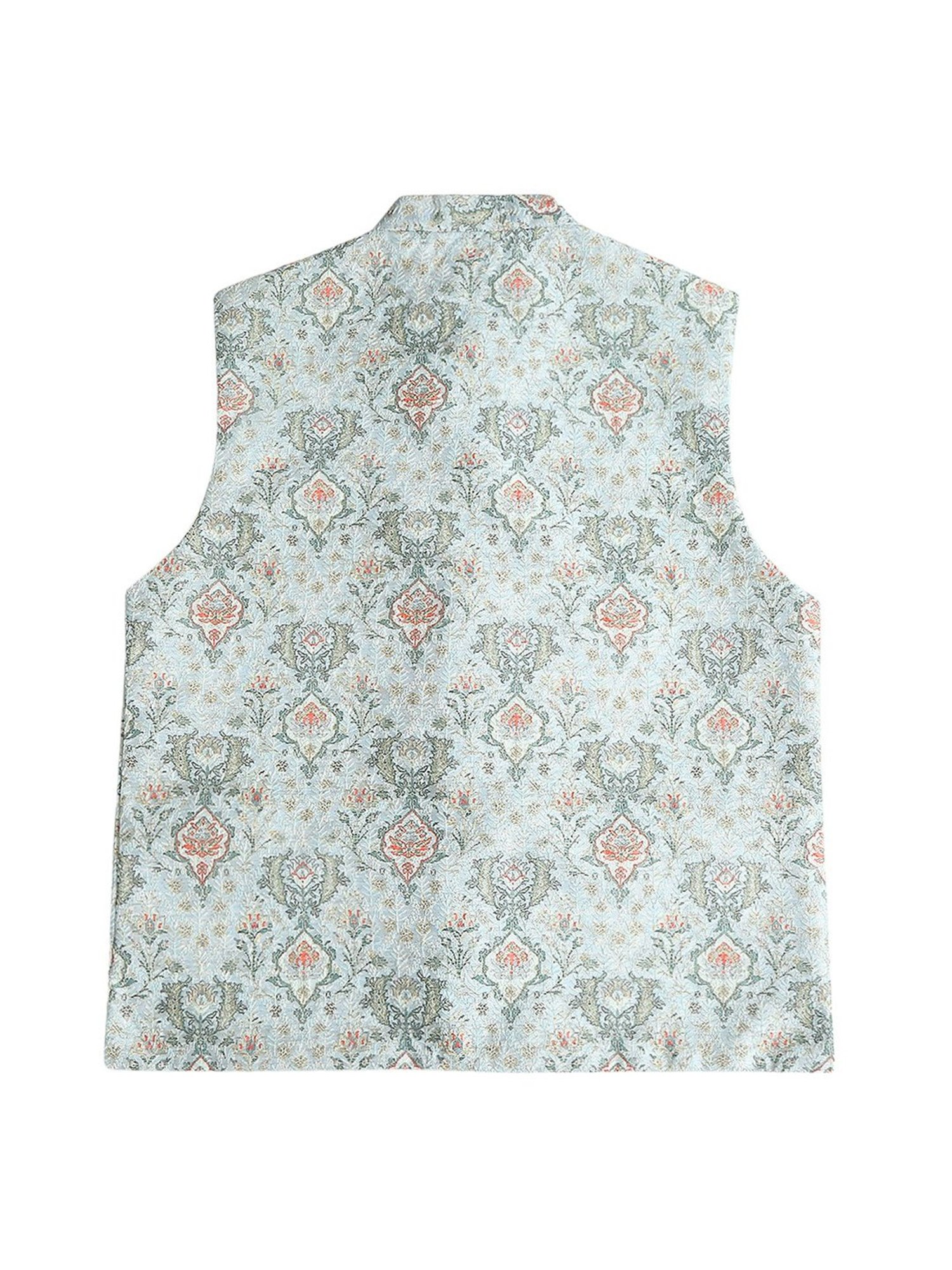 Cavio Kids Green Floral Print Nehru Jacket