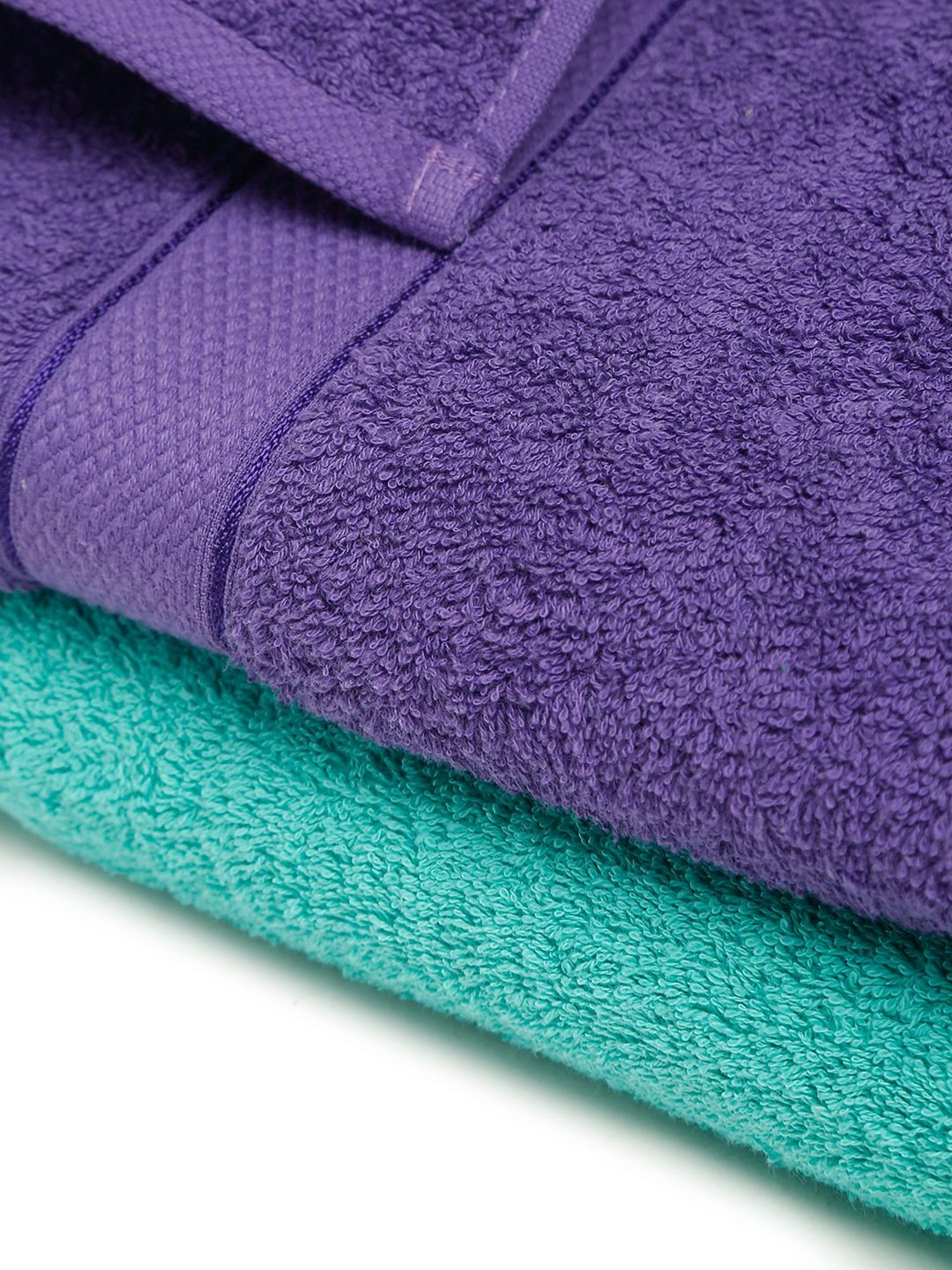 Creeva Sea Green & Violet 525 GSM Cotton Bath Towel Set of 2