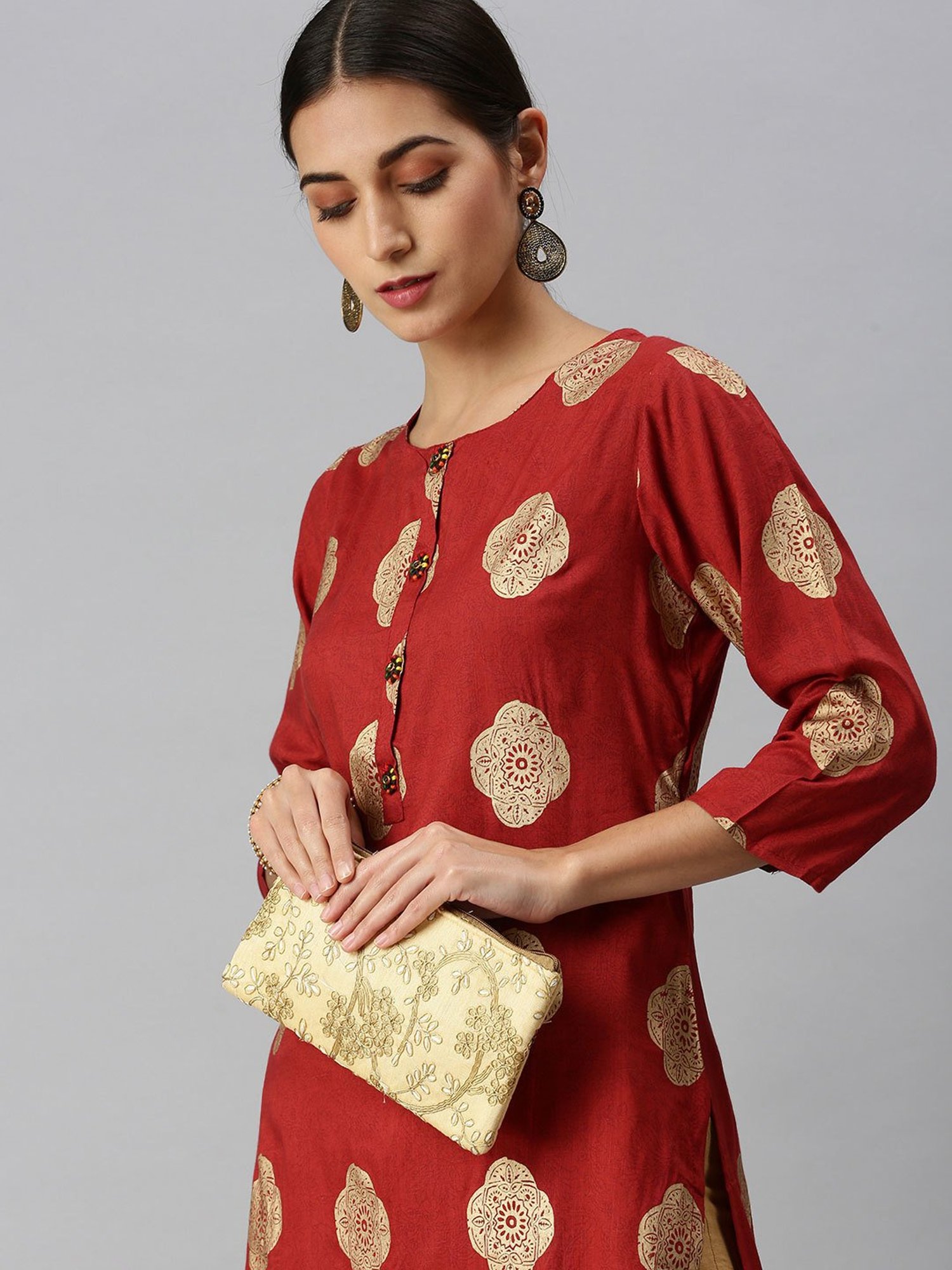 Fusion Beats Light Grey Embroidered A Line Kurta