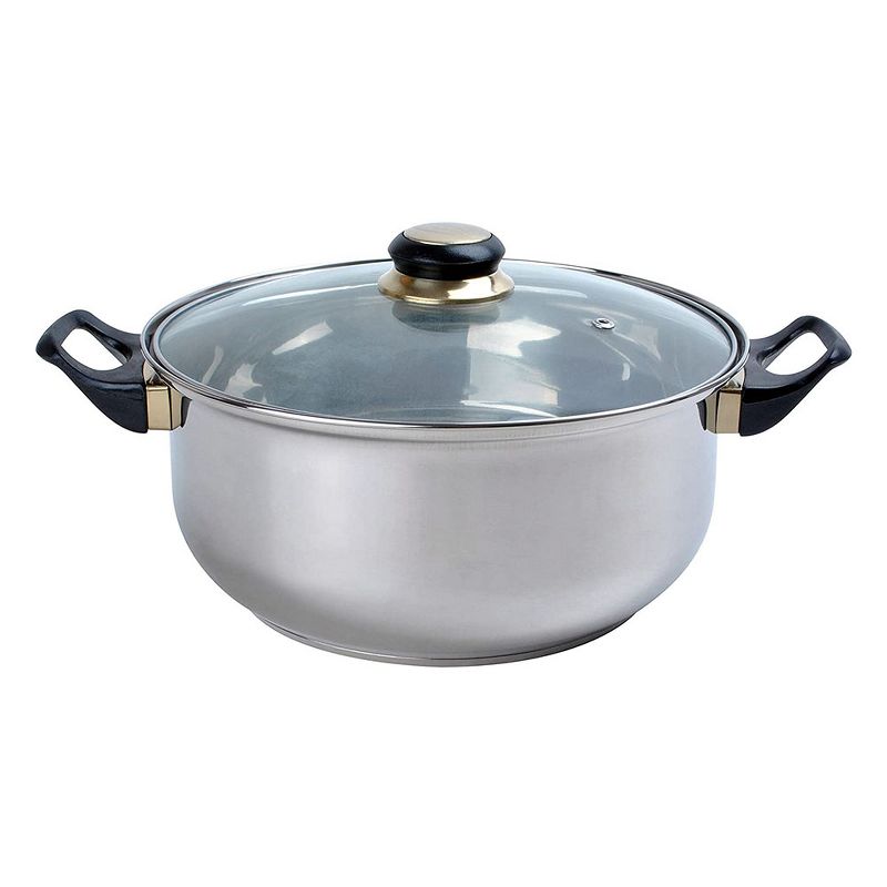 Alpine Cuisine 2 Quart Stainless Steel Dutch Oven Pot with Tempered Glass Lid and Carrying Handles for Sauces, Stews, and More, Silver