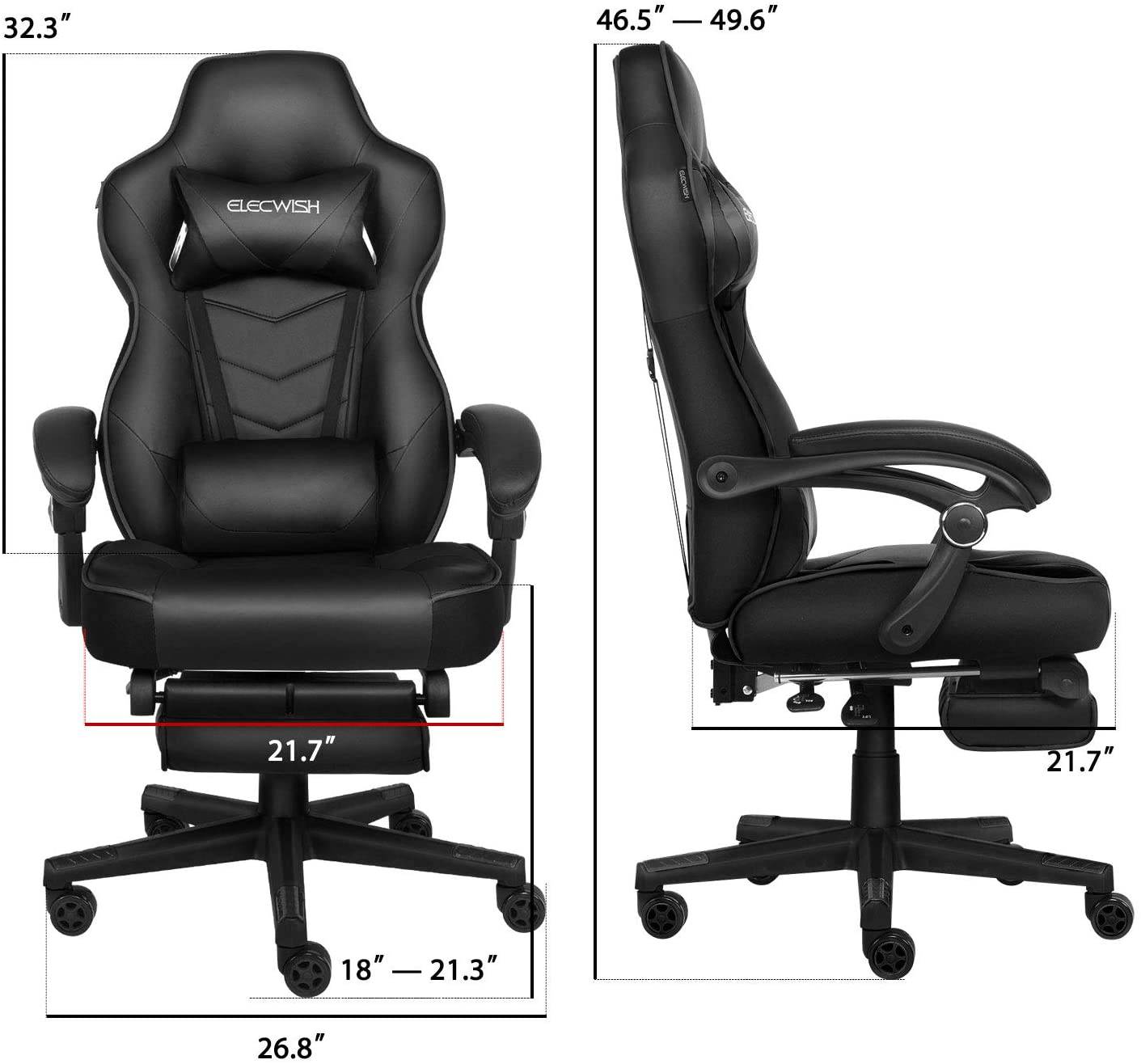 Ergonomic Computer Gaming Chair, PU Leather High Back Office Racing Chairs with Widen Thicken Seat and Retractable Footrest and Lumbar Support Video Game Chair 170 Degree Reclining