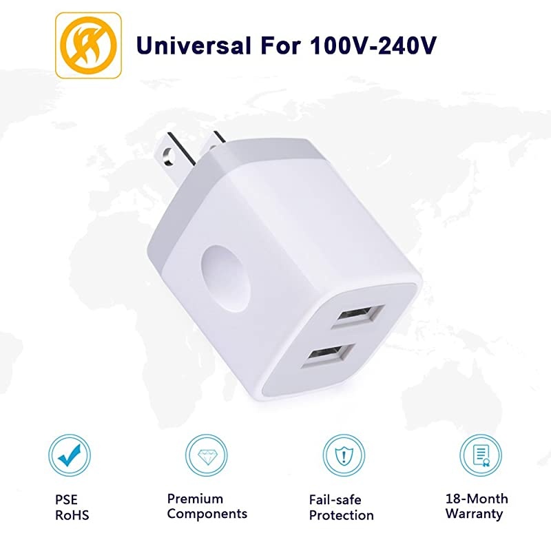 Wall Charger Dual Charger Adapter 3Pack 21A 2Port Cube Power Adapter Wall Charger Plug Charging Block Cube Compatible for iPhone 876 PlusX iPad Samsung Galaxy S5 S6 S7 EdgeLG HTC