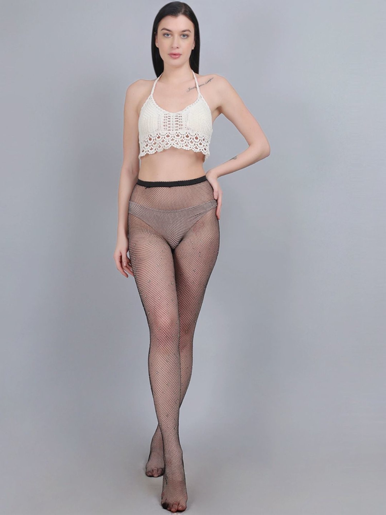 mod & shy Black Self Pattern Pantyhose Stockings