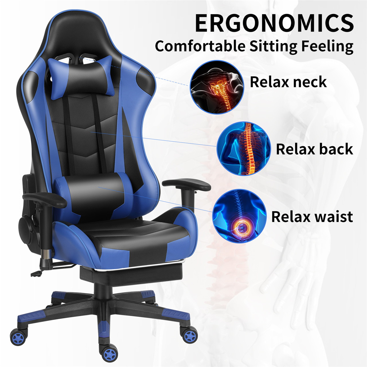 Labradores Gaming Chair Office Chair PC Chair with Massage Lumbar Support, Racing Style PU Leather High Back Adjustable Swivel Task Chair with Footrest (Black&Red)