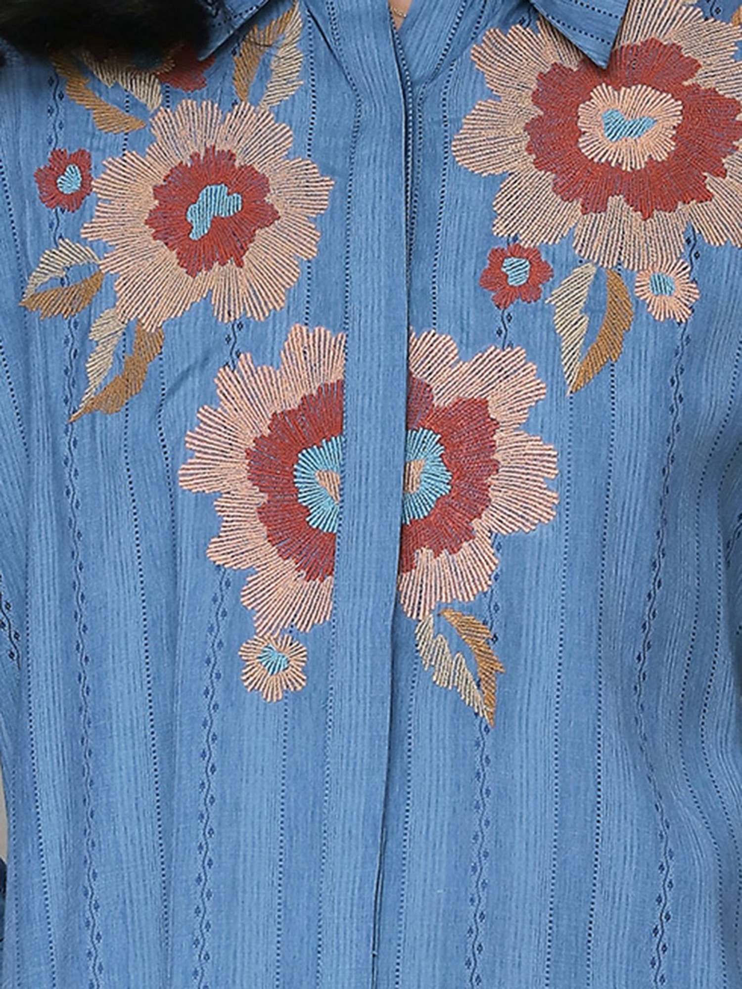 aarke Ritu Kumar Blue Embroidered Shirt