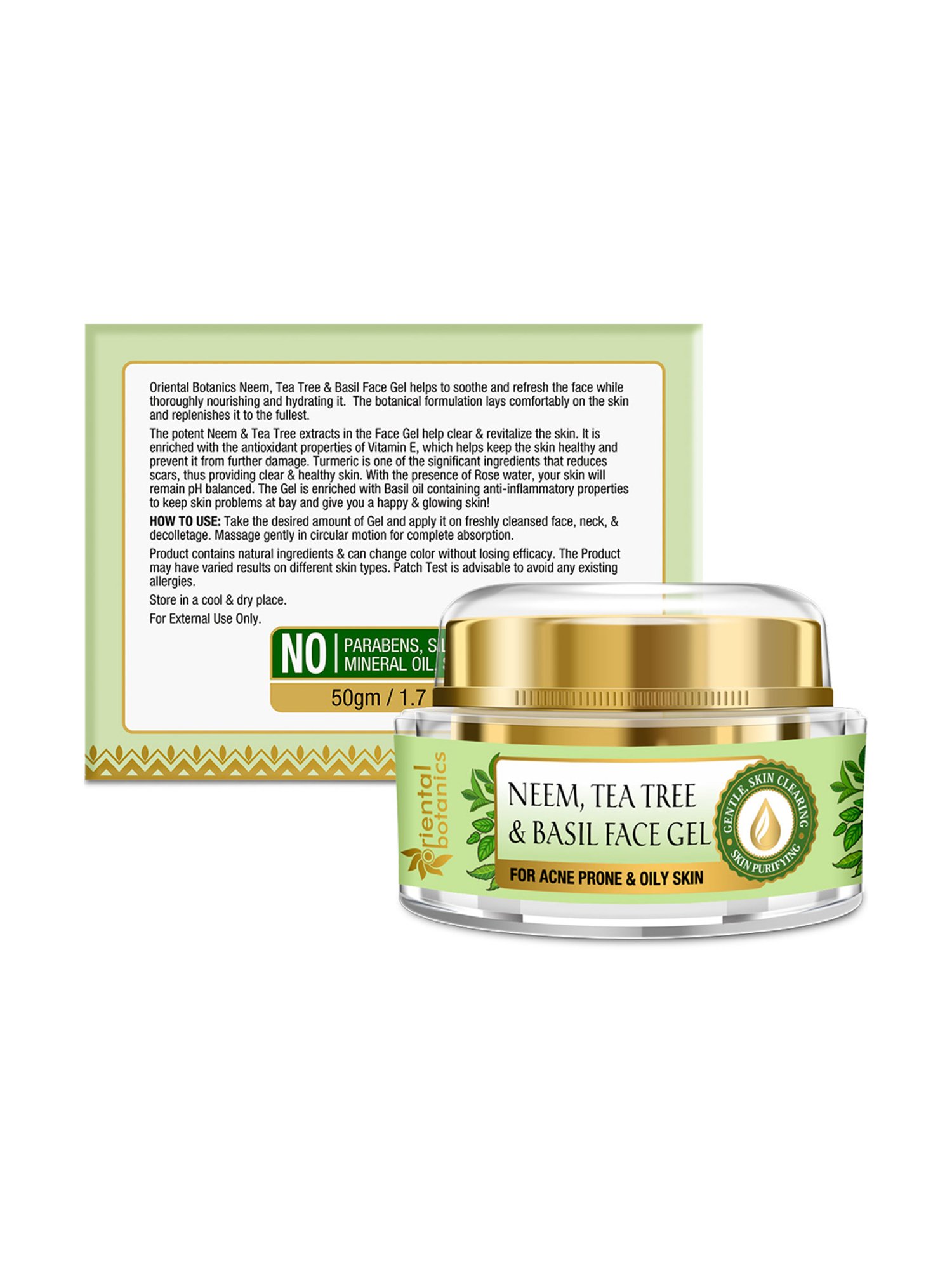 Oriental Botanics Neem, Tea Tree & Basil Anti Acne Night Gel Cream for Oily Skin - 50 gm