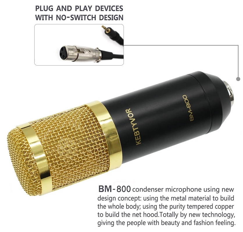 BM-800 Condenser Microphone, Cardioid Studio Recording Microphone with Shock Mount, XLR Cable