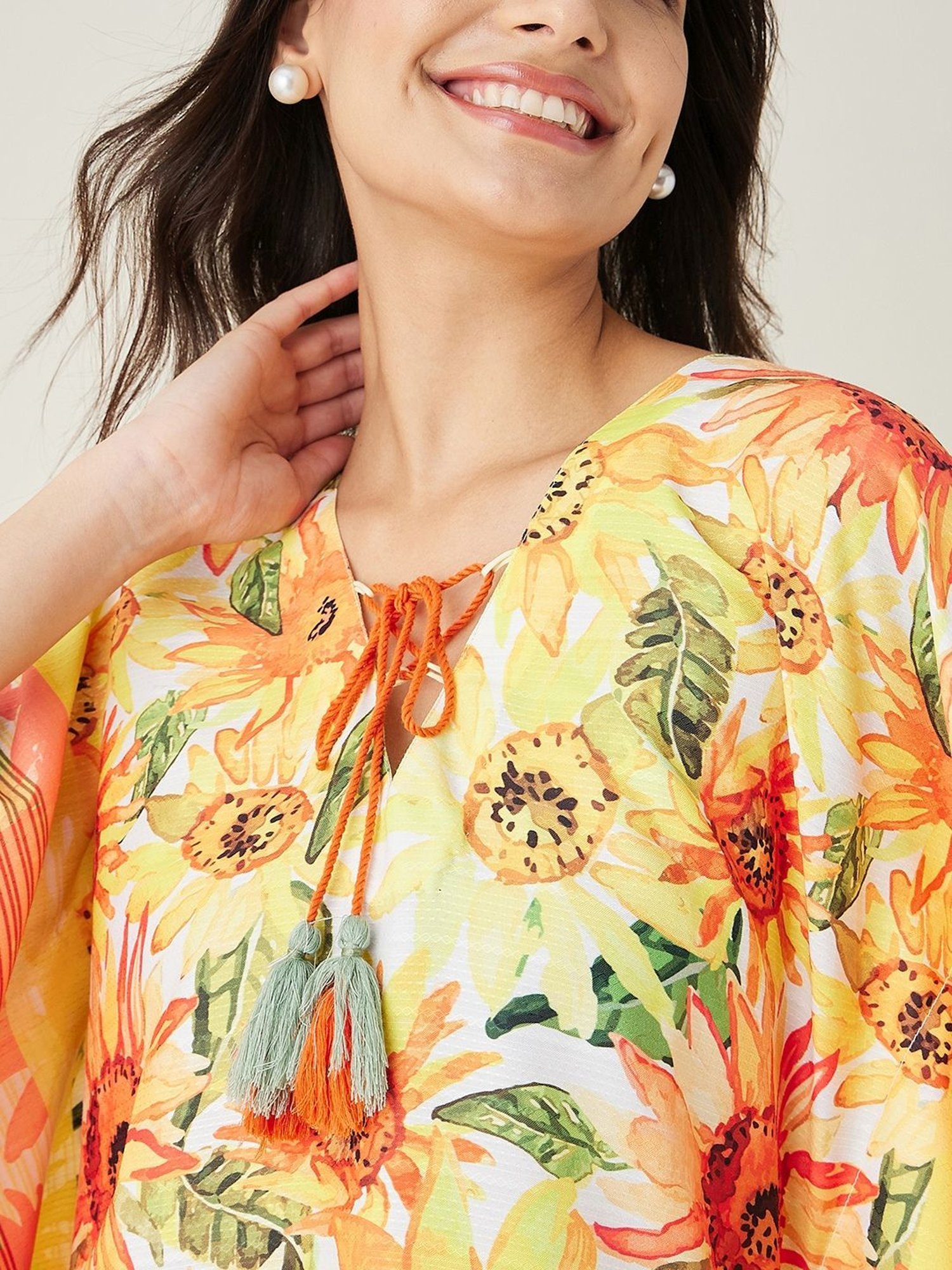 The Kaftan Company Yellow Floral Print Beachwear Kaftan
